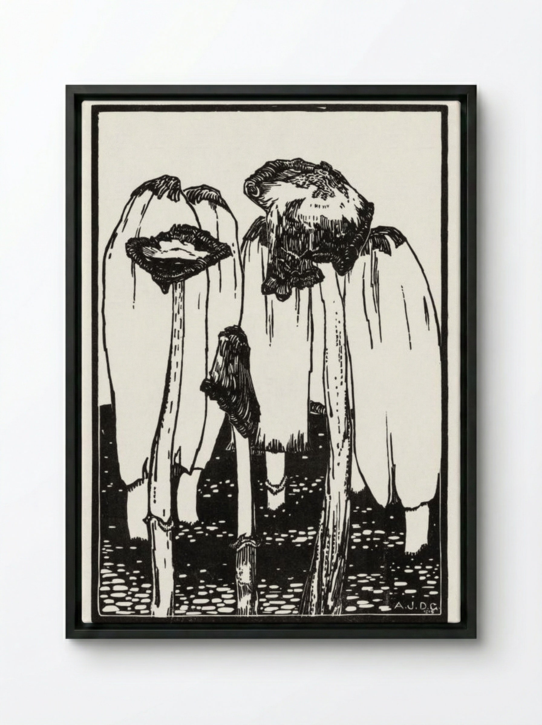 Ink Mushrooms - Julie de Graag - Framed Canvas Black