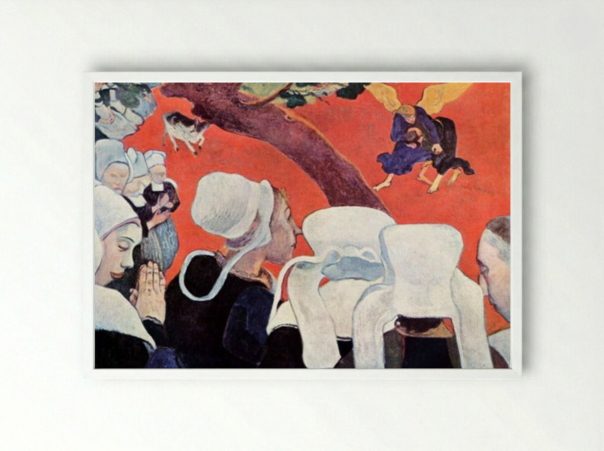 Vision of the Sermon (Jacob Wrestling with the Angel) - Paul Gauguin - Framed Print White