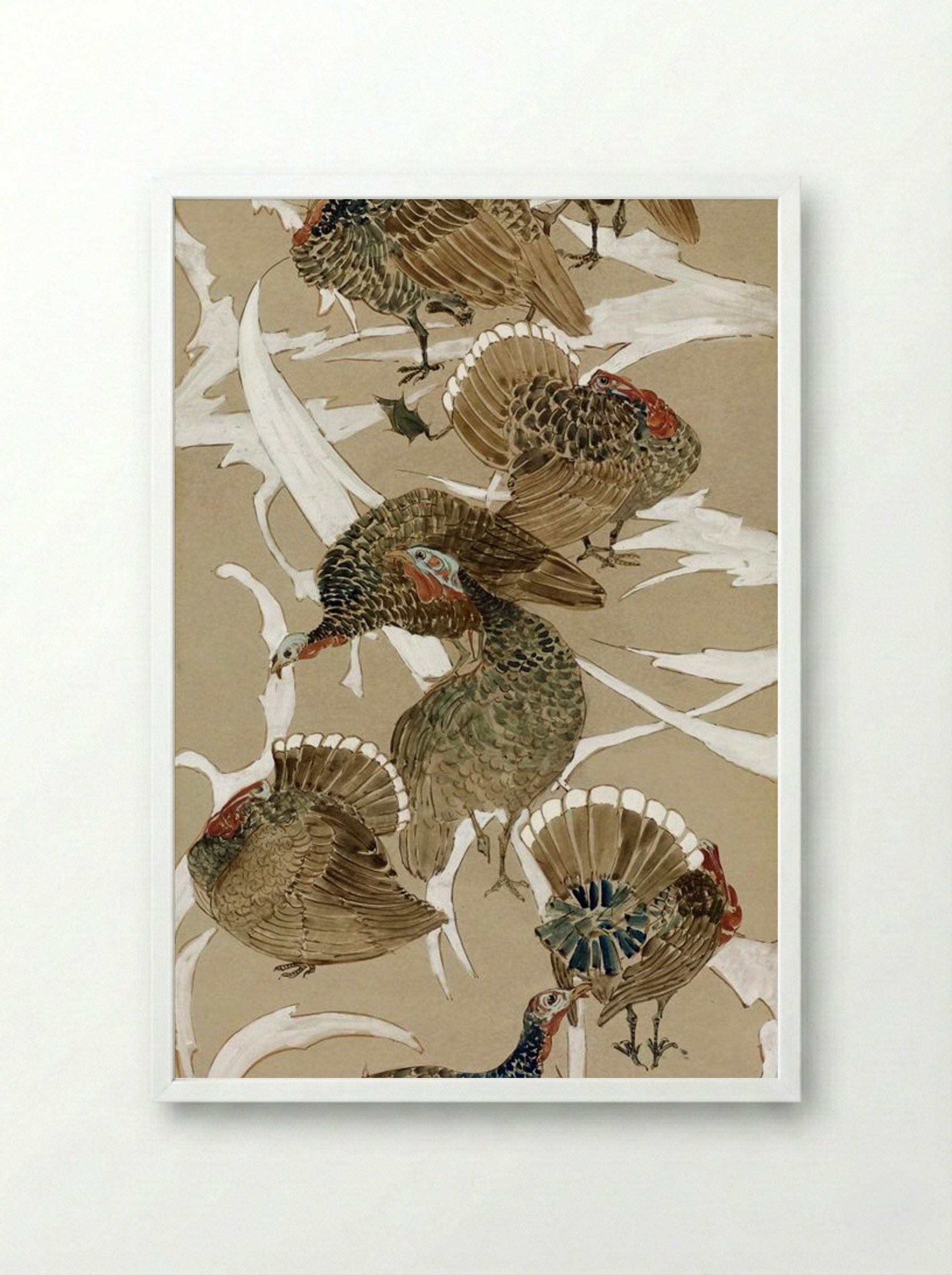 Eight Turkeys - Theodorus van Hoytema - Framed Print White