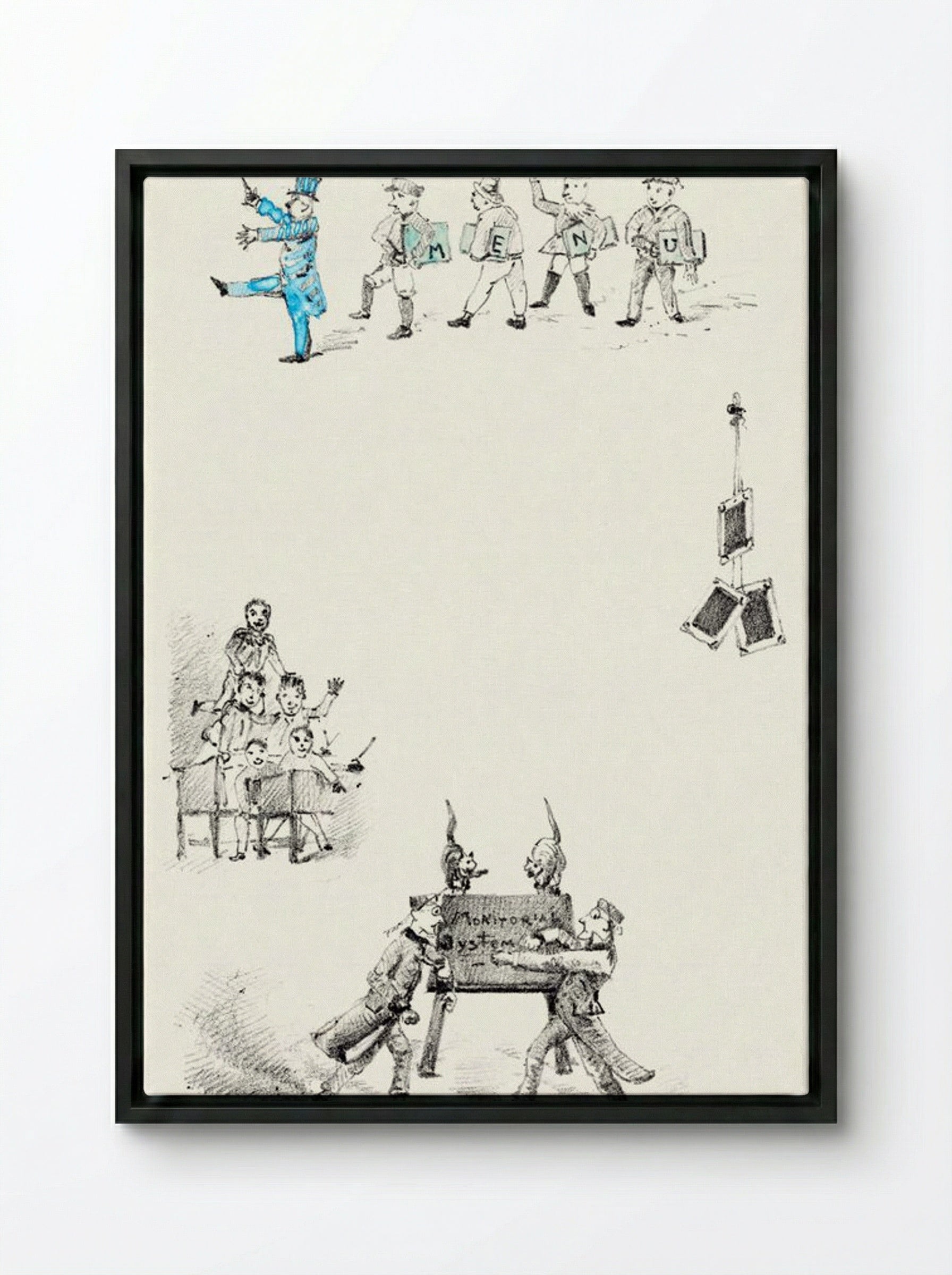 Menu Card with Teachers and Students - Theo van Hoytema - Framed Canvas Black
