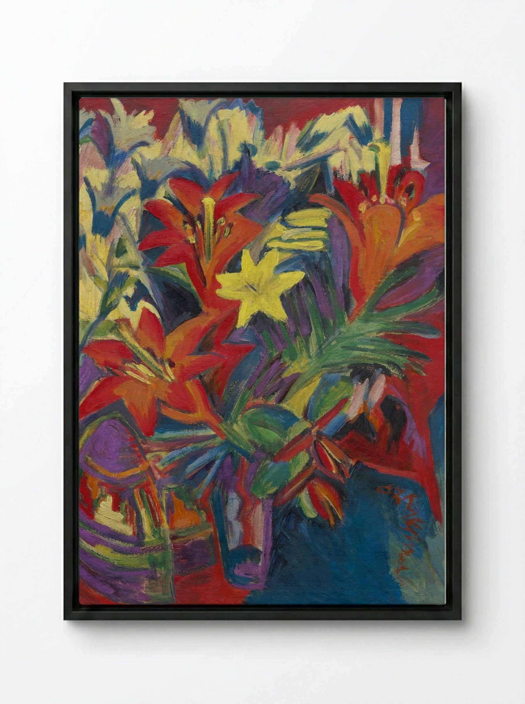 Still Life with Lilies - Ernst Ludwig Kirchner - Framed Canvas Black