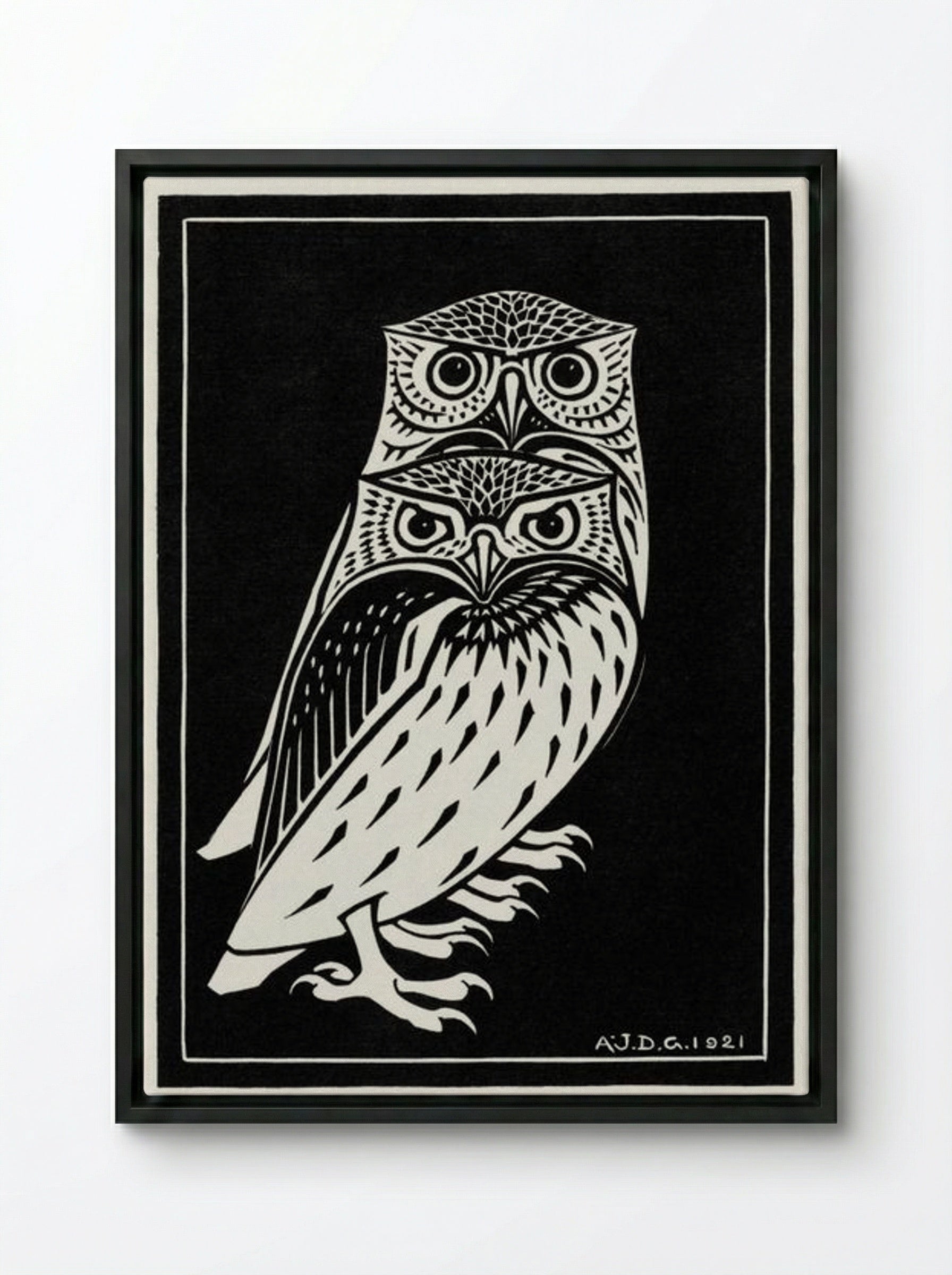 Two Owls - Julie de Graag - Framed Canvas Black