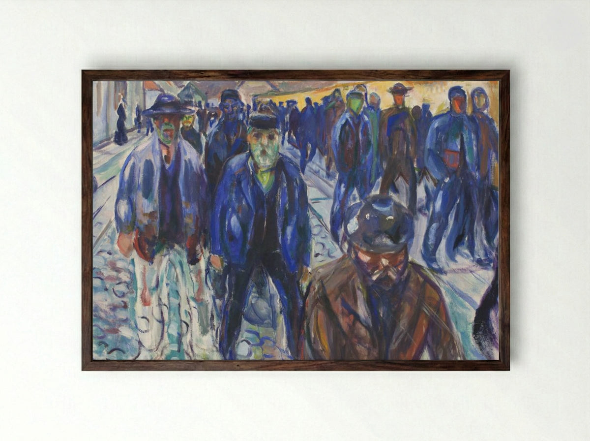 Workers on Their Way Home - Edvard Munch - Framed Print Dark Wood