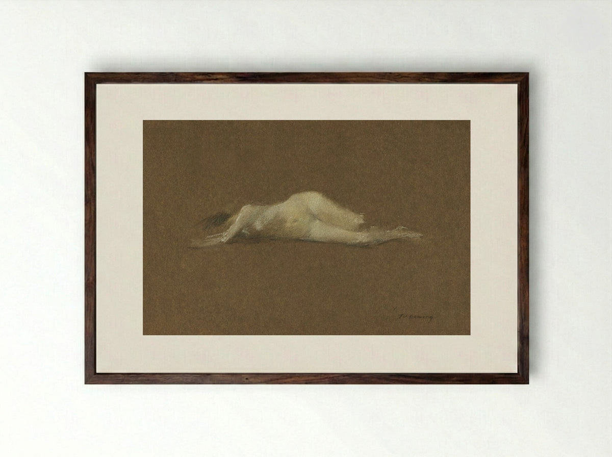 Nude Woman on Her Side - Thomas Wilmer Dewing - Framed Print Dark Wood