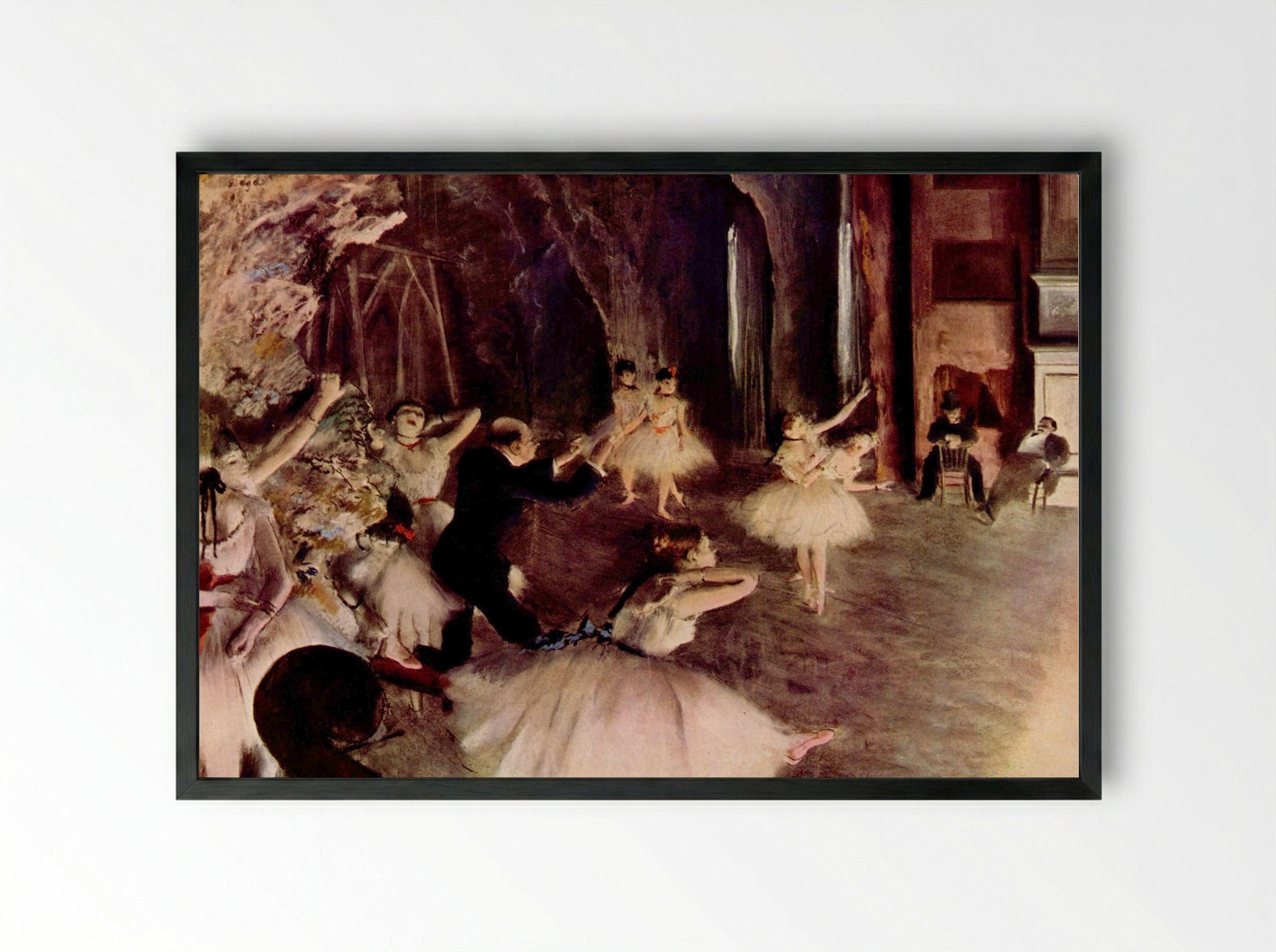 The Rehearsal of the Ballet on Stage - Edgar Degas - Framed Print Black