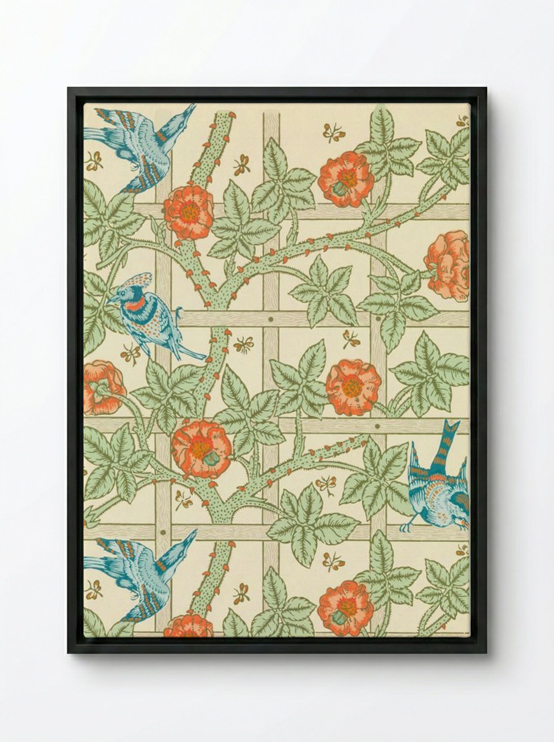 Trellis - William Morris - Framed Canvas Black