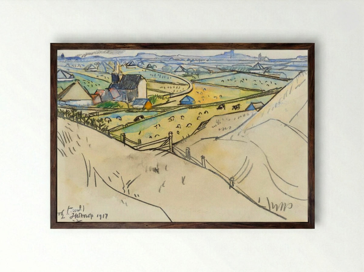 View from the Dunes on Koog in Texel - Jan Toorop - Framed Print Dark Wood