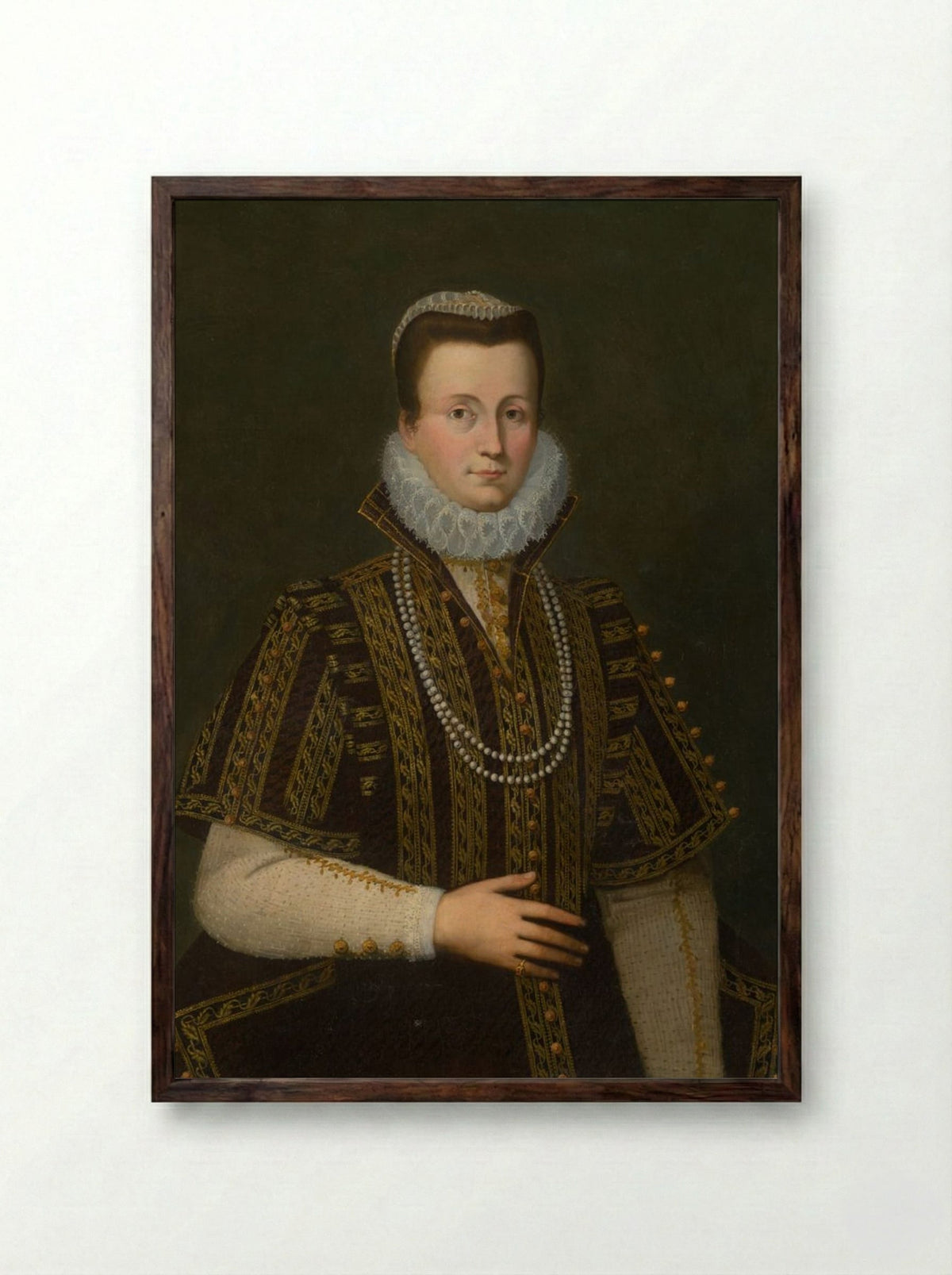 Portrait of a Lady with White Ruff - Fine Art Print - Framed Print Dark Wood