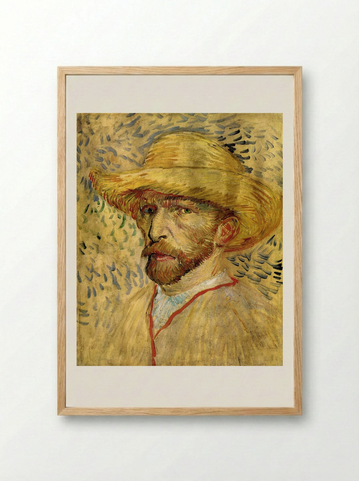 Self-Portrait with Straw Hat - Vincent van Gogh - Framed Print Wood