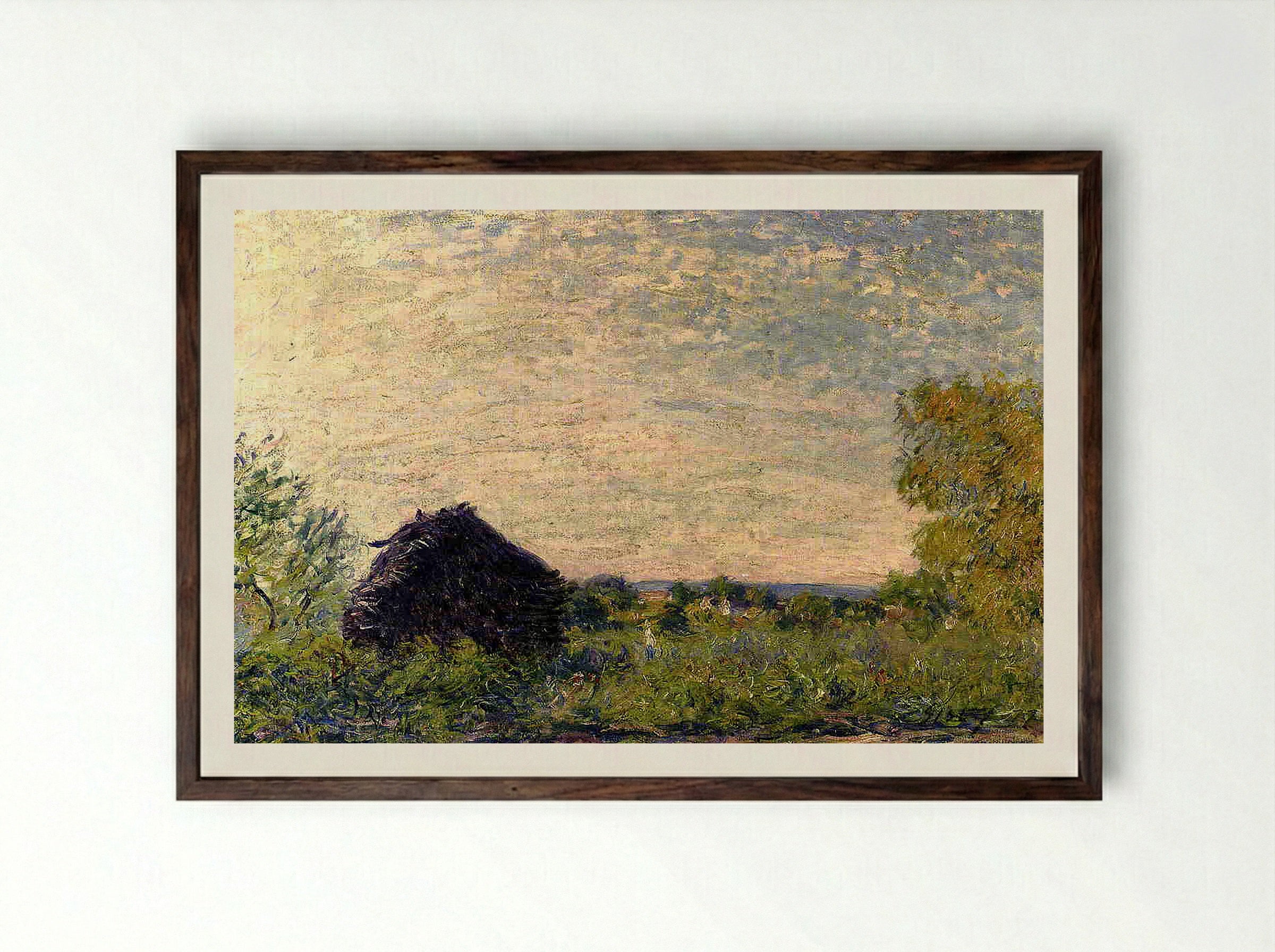 Haystack at Giverny - Claude Monet - Framed Print Dark Wood