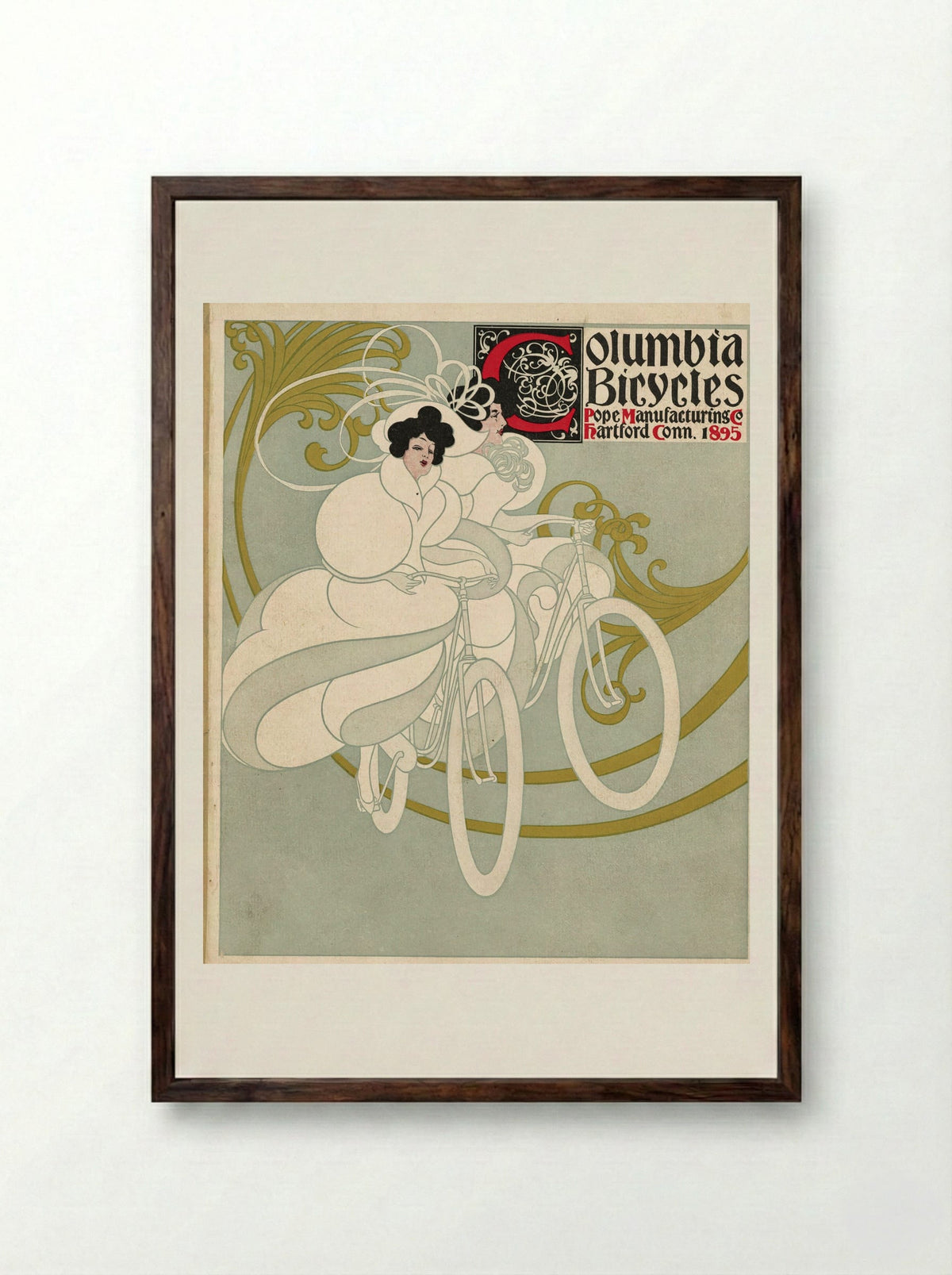 Columbia Bicycles, Pope Manufacturing Co., Hartford, Conn. - Will H. Bradley - Framed Print Dark Wood