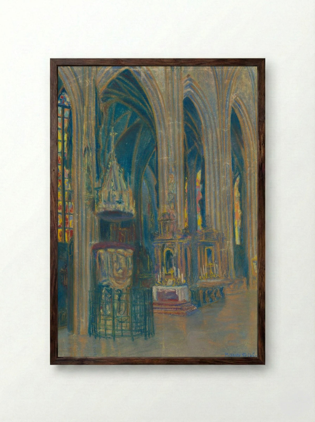 The Interior of the Košice Cathedral - Konstantin Bauer - Framed Print Dark Wood