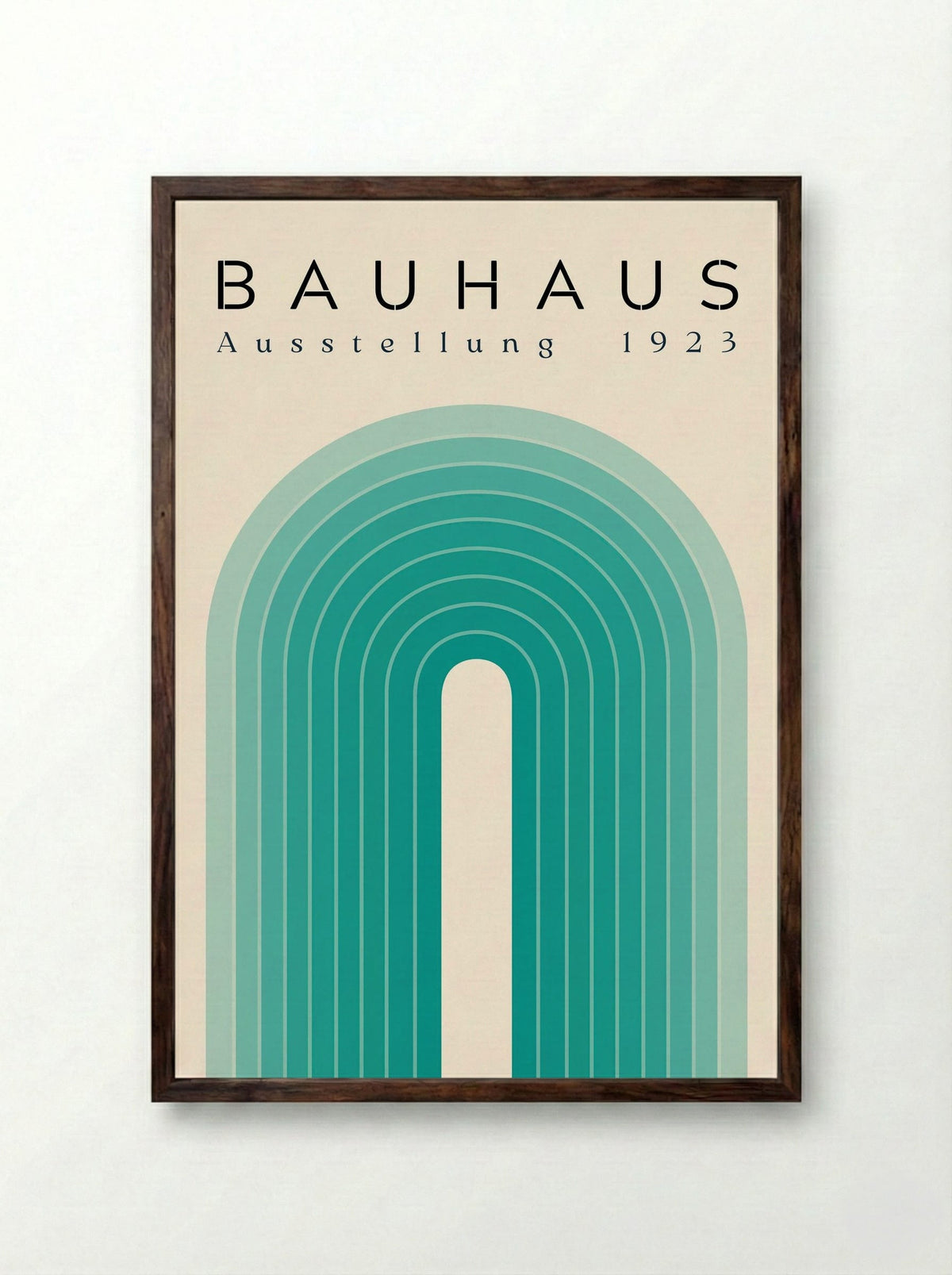 Bauhaus Teal Arch – 1923 Exhibition Poster - Framed Print Dark Wood