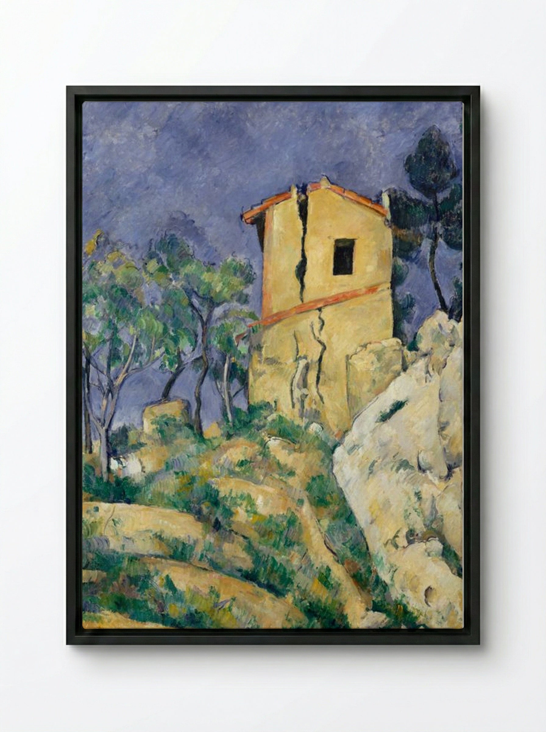 The House with the Cracked Walls - Paul Cézanne - Framed Canvas Black