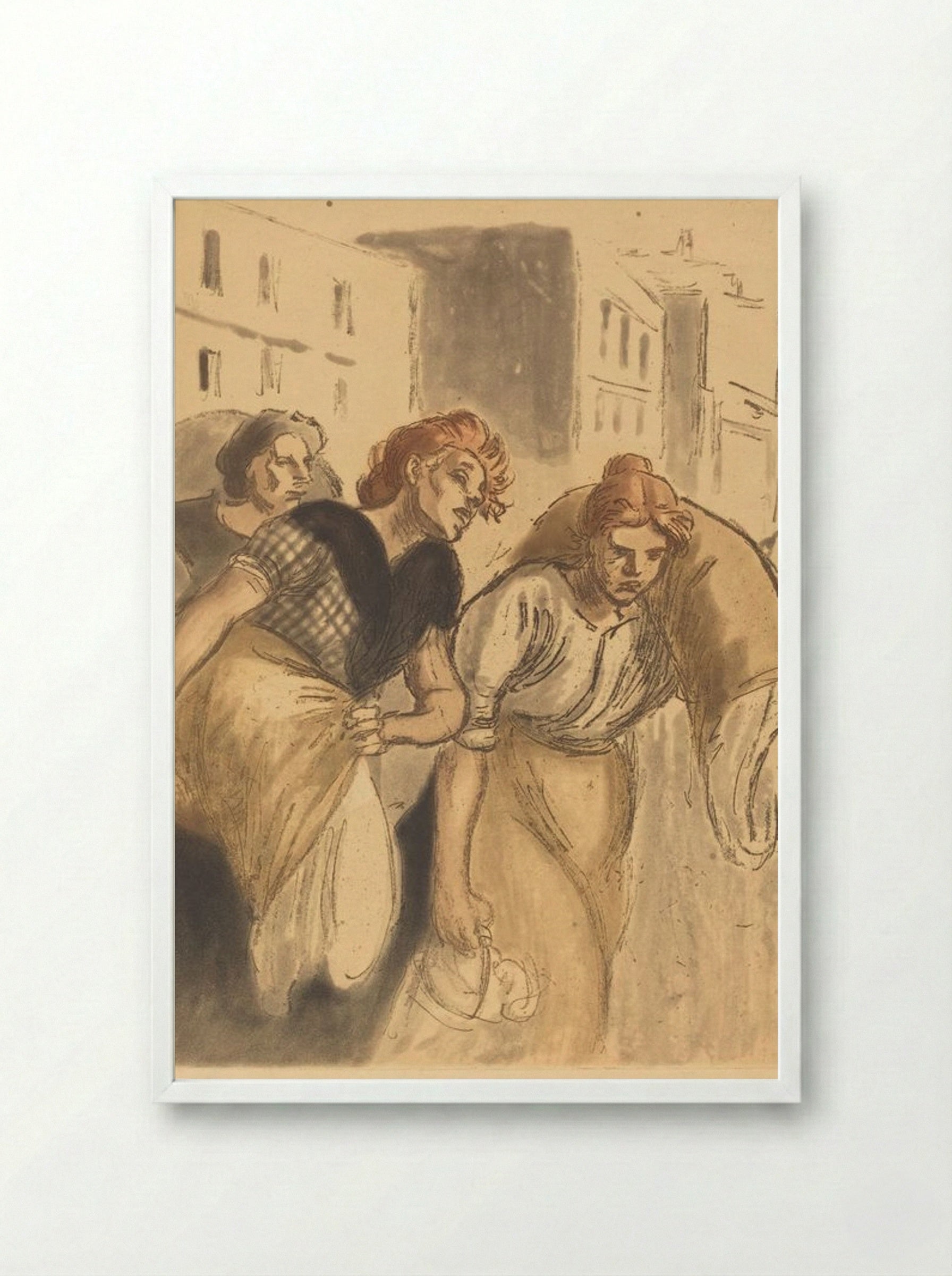 Return from the Wash House (Retour de lavoir) - Théophile Alexandre Steinlen - Framed Print White