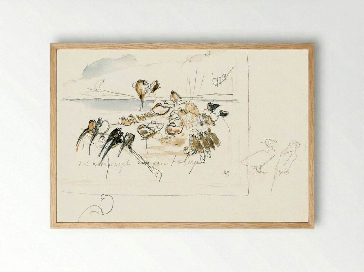 Study for Illustration in 'Hoe de vogels aan een koning kwamen' - Theo van Hoytema - Framed Print Wood