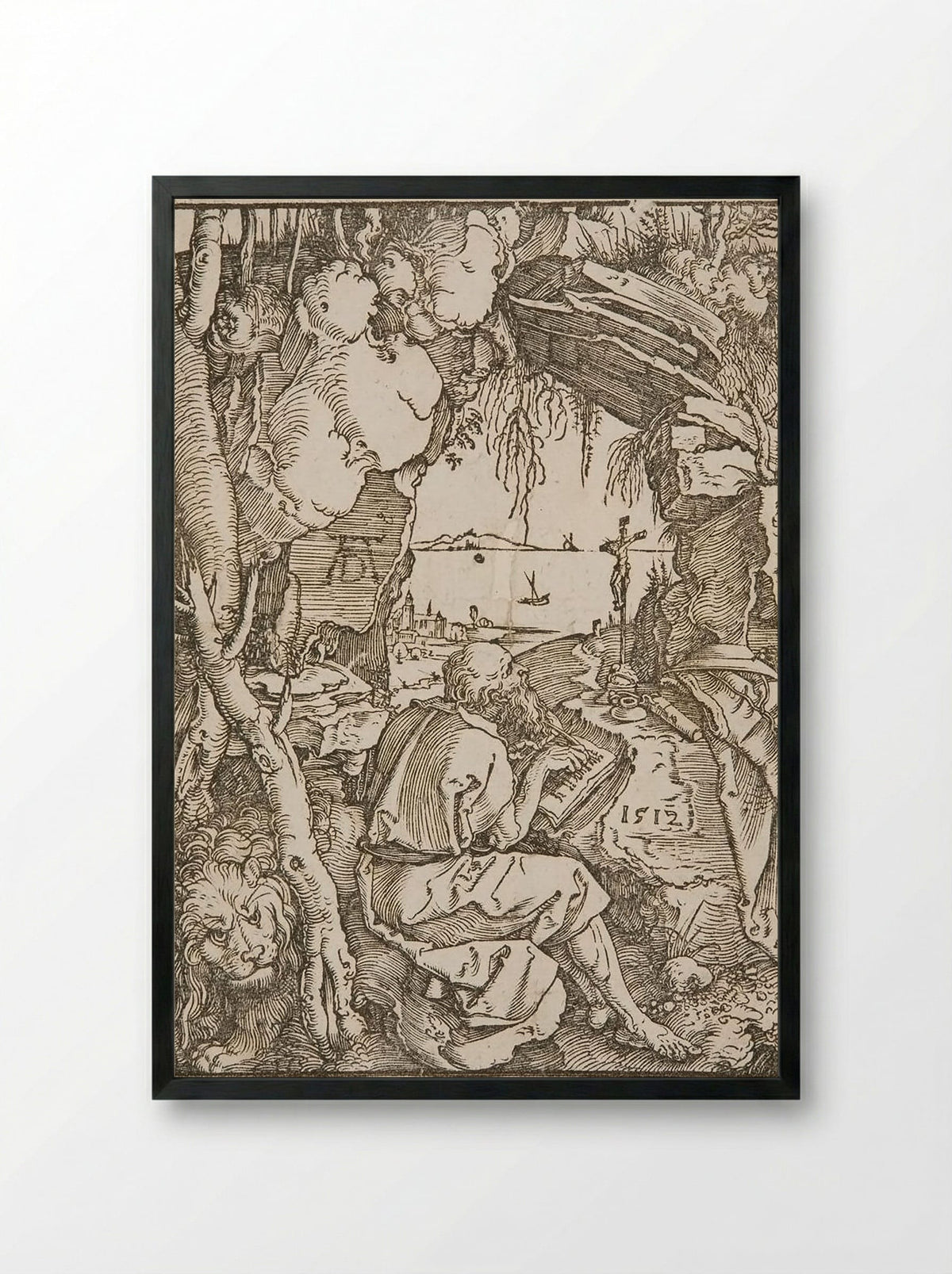 Saint Jerome in a Grotto - Albrecht Dürer - Framed Print Black