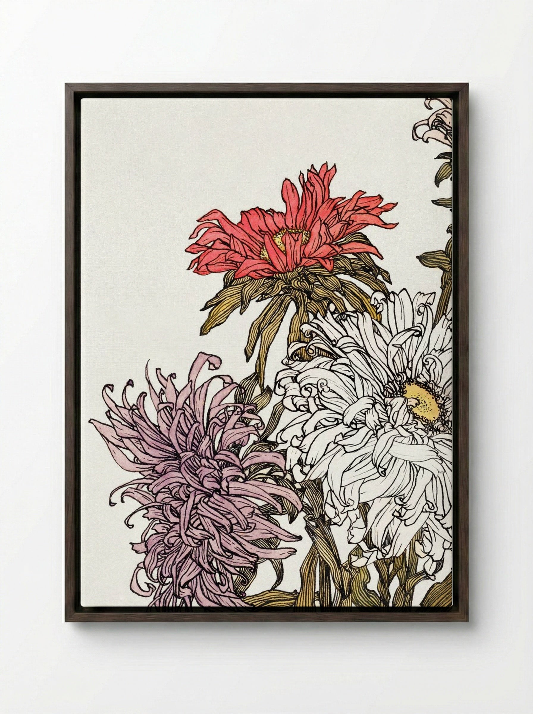 Chrysanthemums - Julie de Graag - Framed Canvas Dark Wood