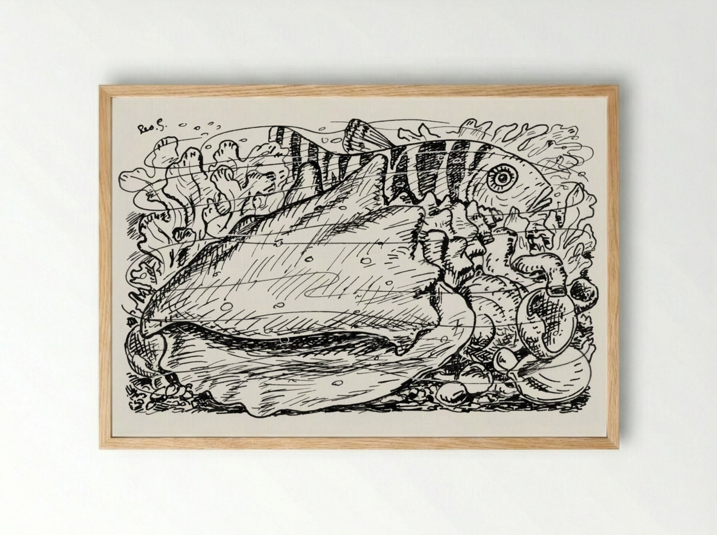 Fish and Shell in the Water - Leo Gestel - Framed Print Wood