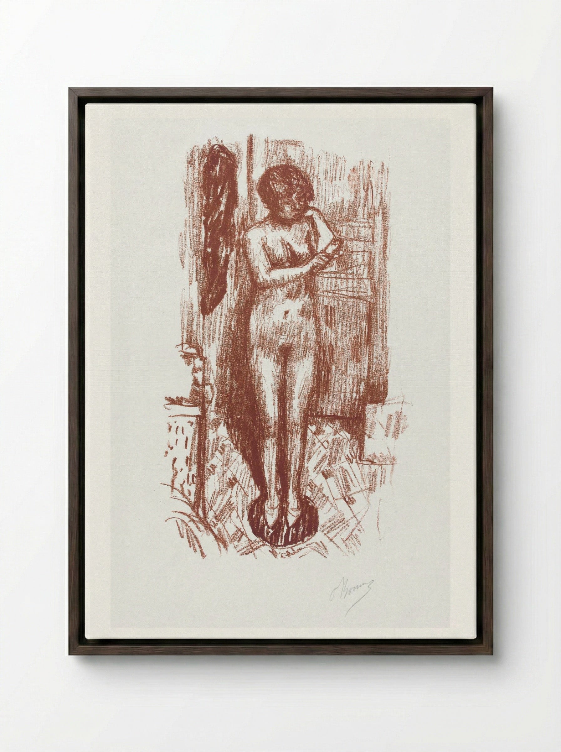 Standing Naked Woman Washing Herself - Pierre Bonnard - Framed Canvas Dark Wood