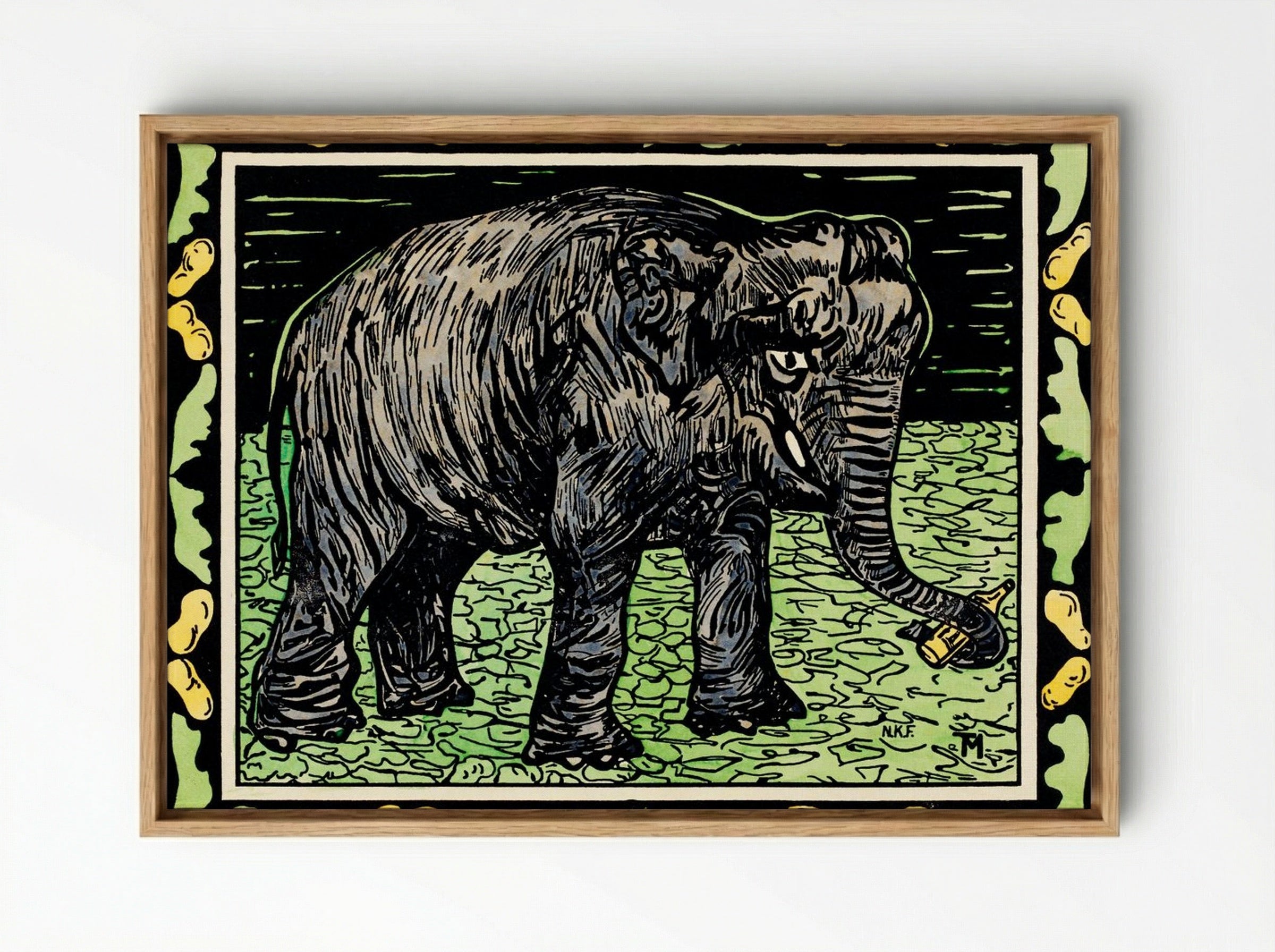 Olifant met fles (Elephant with Bottle) - Theo van Hoytema - Framed Canvas Wood