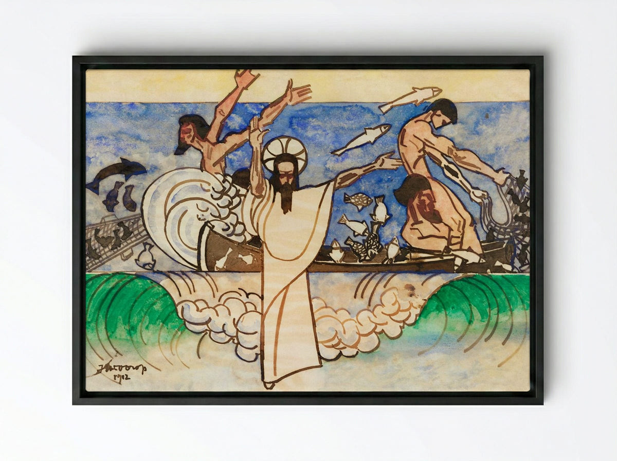 The Miraculous Catch of Fish - Jan Toorop - Framed Canvas Black