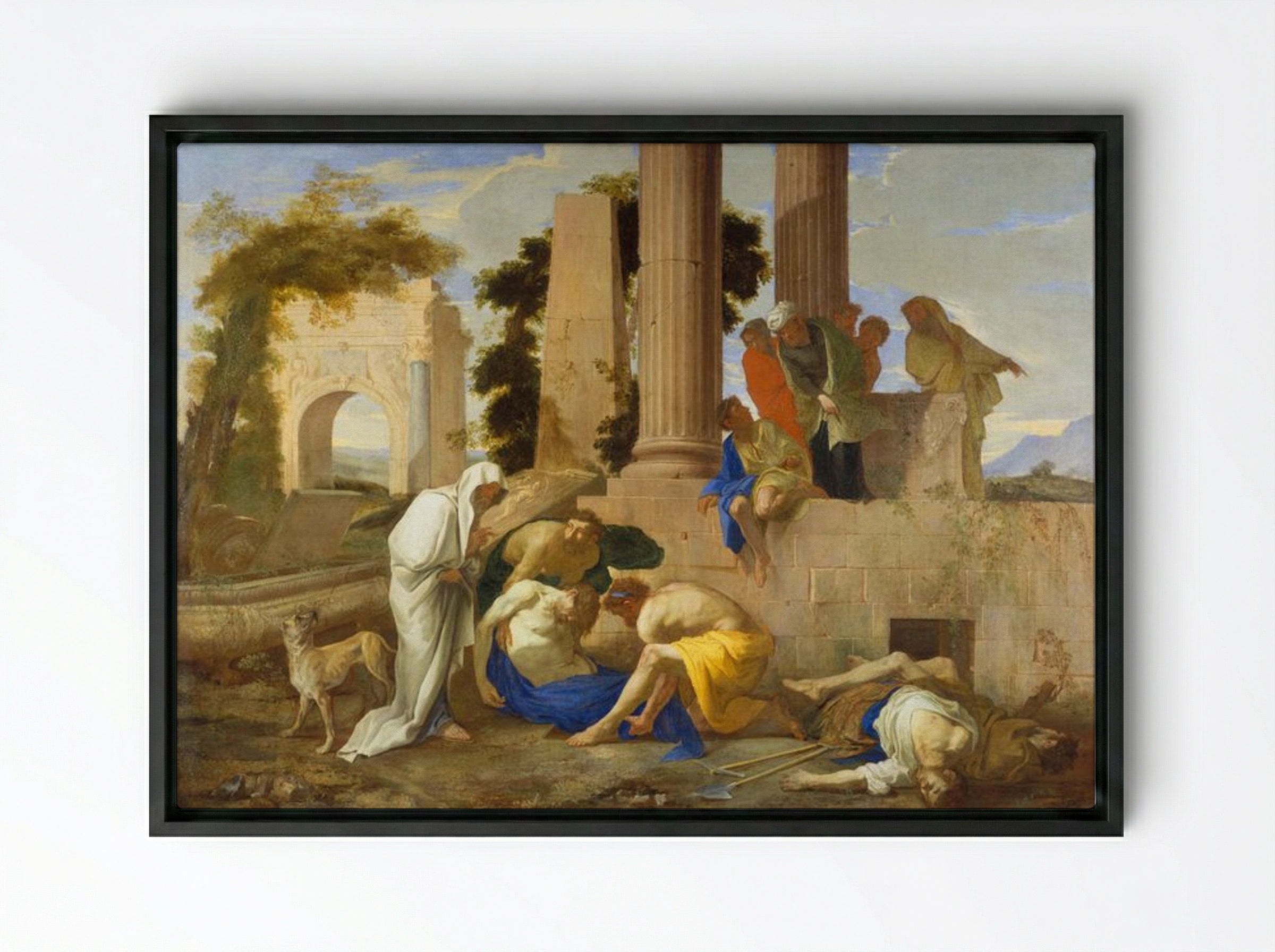 Tobit Burying the Dead - Nicolas Poussin - Framed Canvas Black