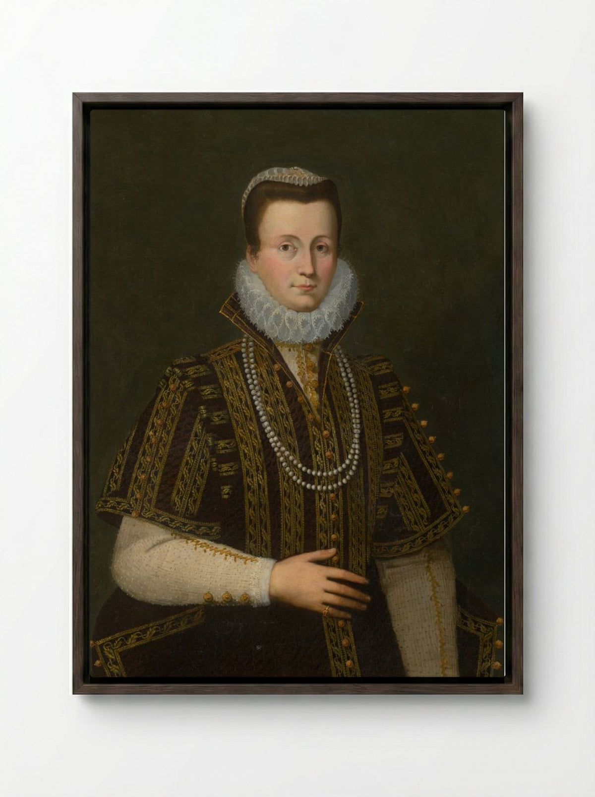 Portrait of a Lady with White Ruff - Fine Art Print - Framed Canvas Dark Wood