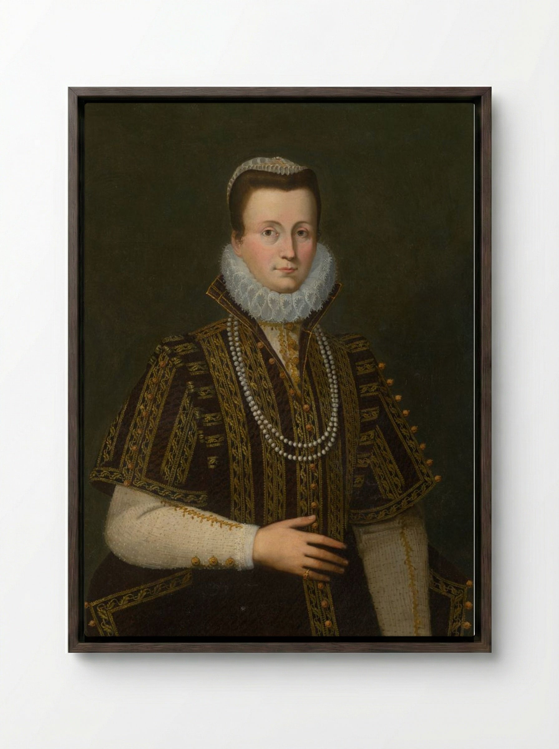 Portrait of a Lady with White Ruff - Fine Art Print - Framed Canvas Dark Wood