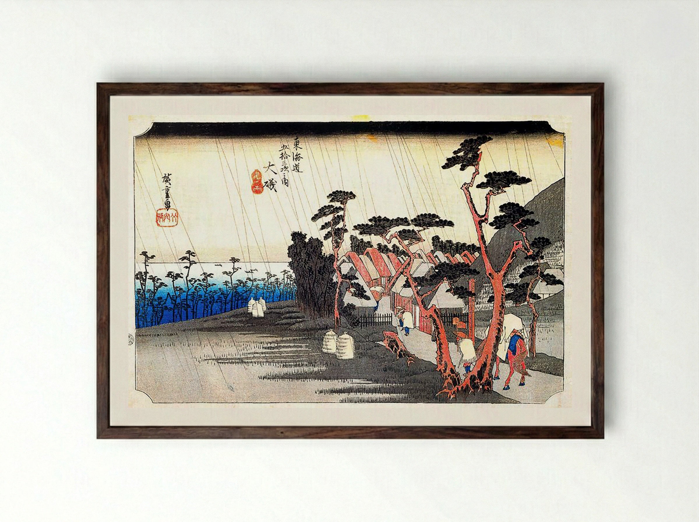 Oiso: Tora-ga-ame (Shower at Tora-ga-ame) - Utagawa Hiroshige - Framed Print Dark Wood