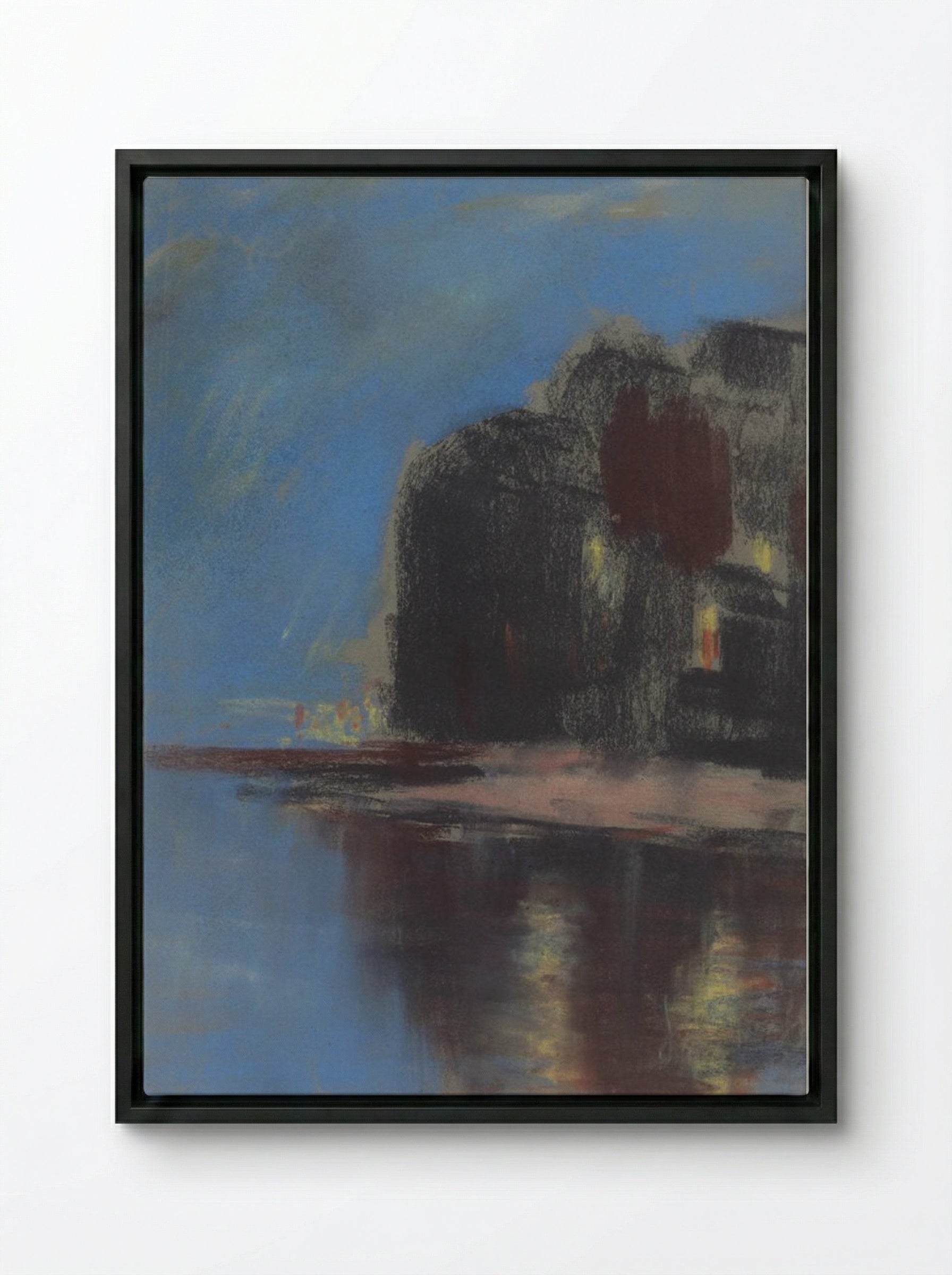 Blue Lake Under Black Rock - Zolo Palugyay - Framed Canvas Black