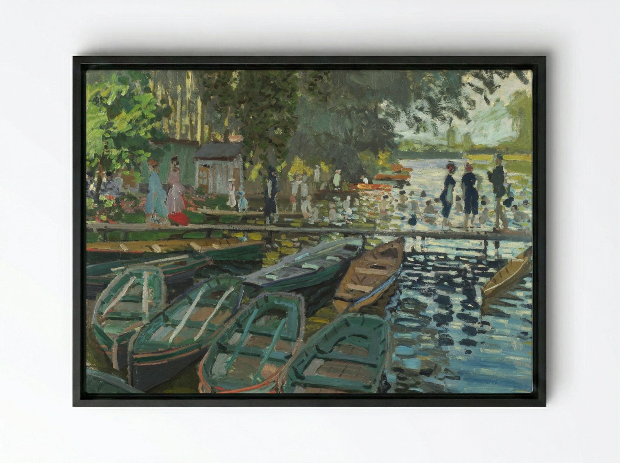 Bathers at La Grenouillère - Claude Monet - Framed Canvas Black