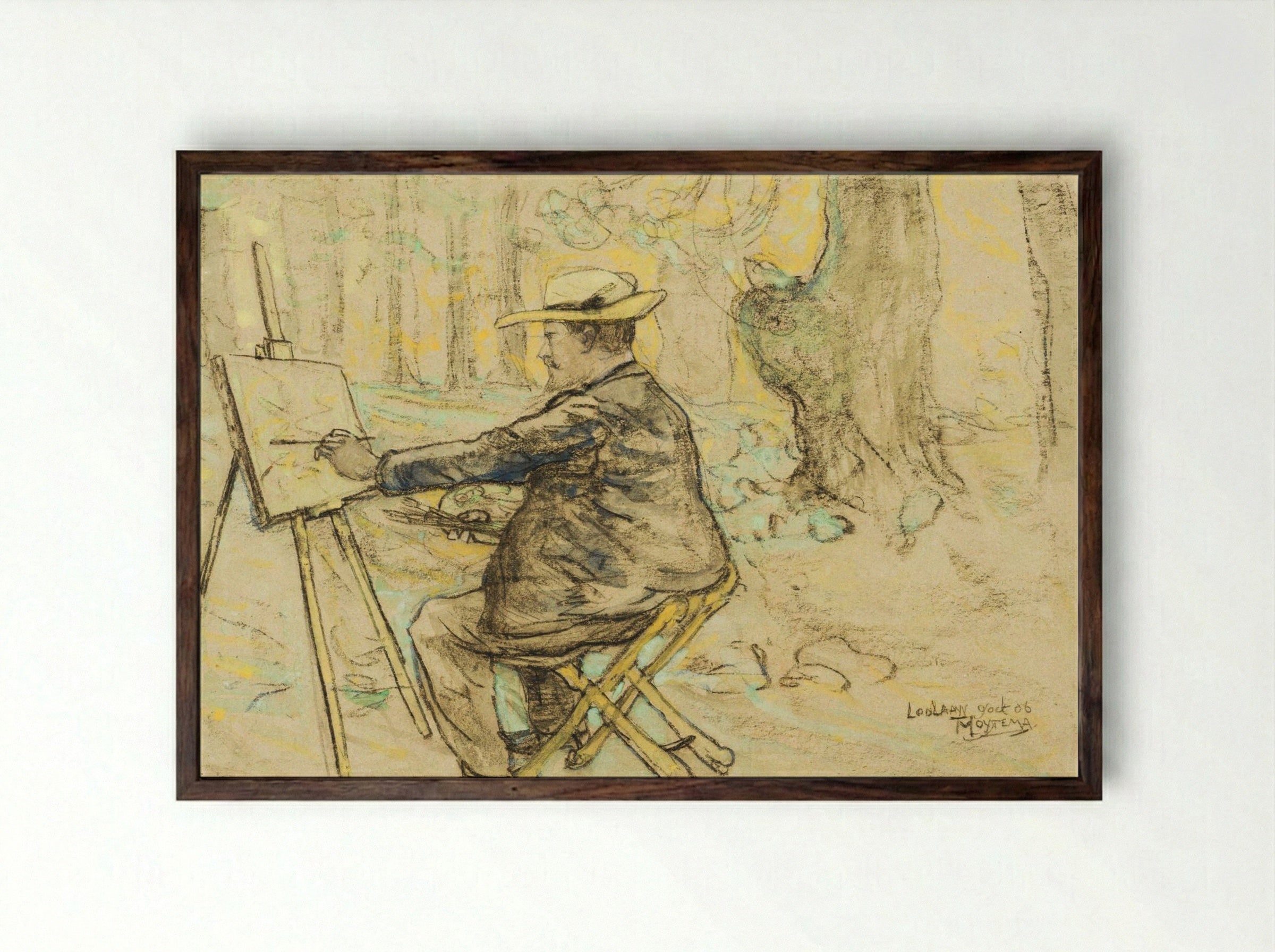 Portret van Henricus, schilderend in de Loolaan te Den Haag - Theodorus van Hoytema - Framed Print Dark Wood