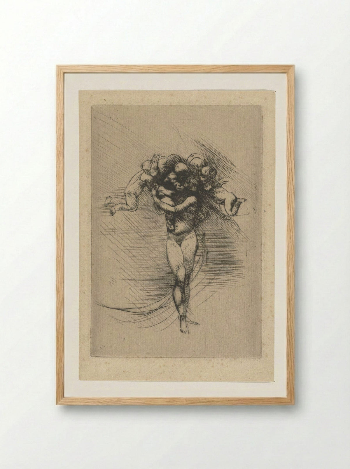 Naakte vrouw of Venus omcirkeld door putti - Auguste Rodin - Framed Print Wood