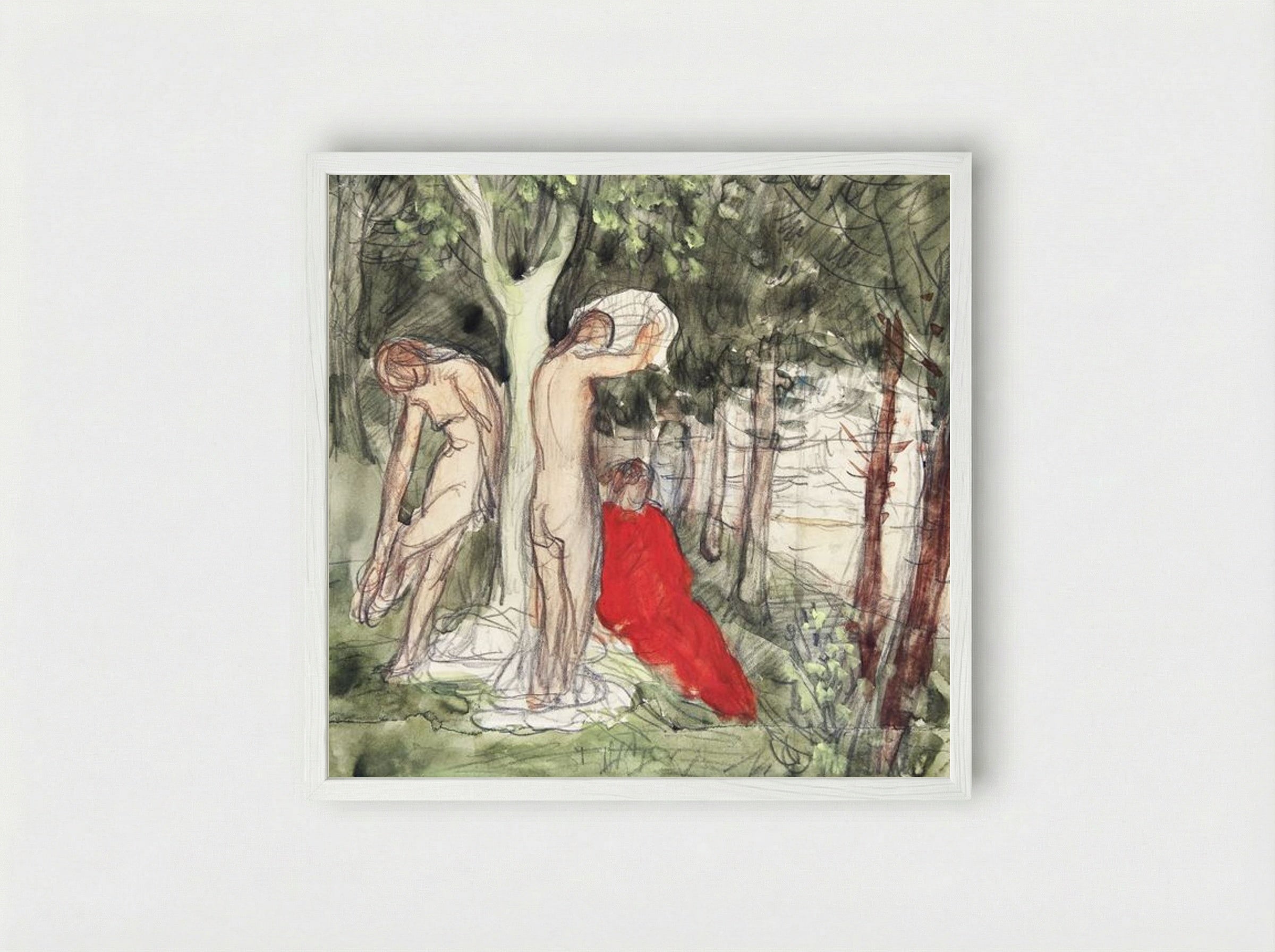 Bathers in a Forest Clearing - Pierre Puvis de Chavannes - Framed Print White