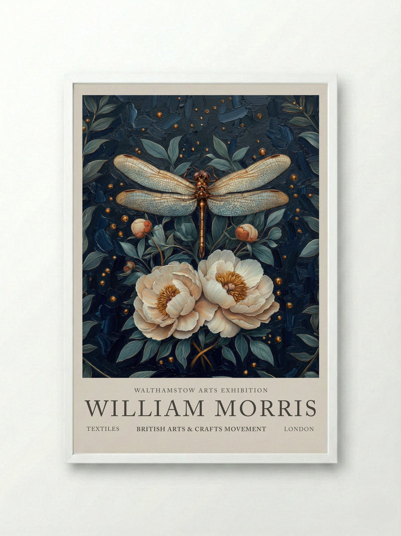 Dragonfly Dazzle - William Morris - Framed Print White