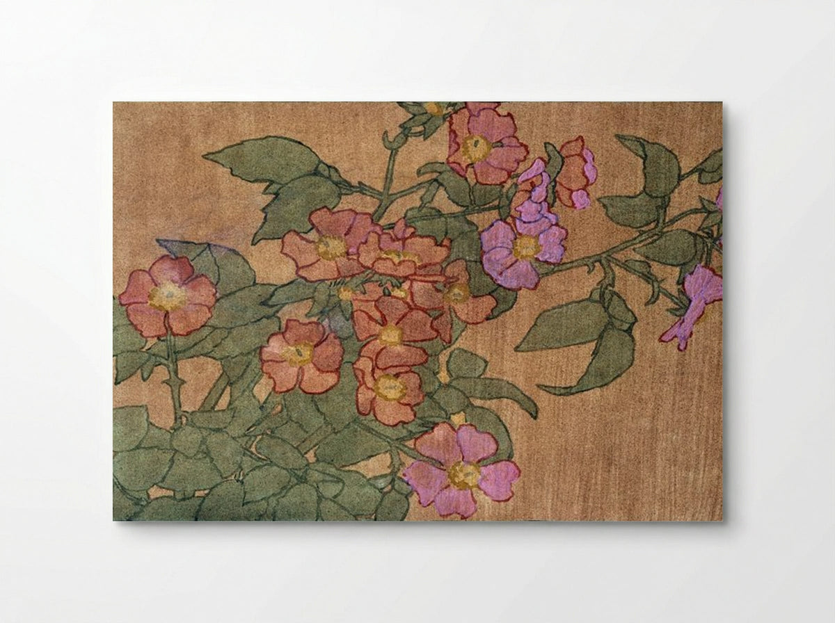 Pink Roses on Terracotta Colour Ground - Hannah Borger Overbeck - Poster