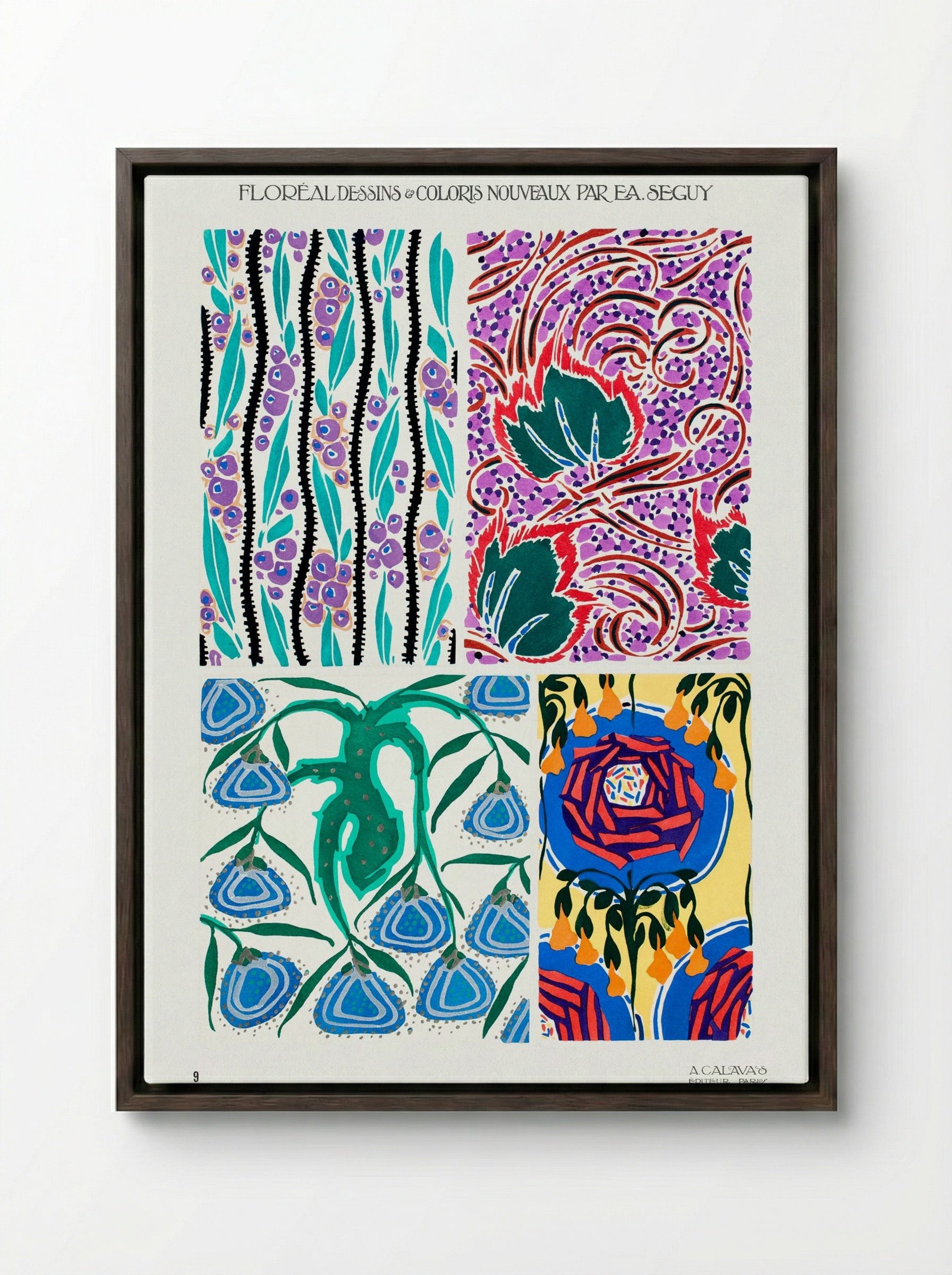 Floréal: Dessins et Coloris Nouveaux - Émile-Allain Séguy - Framed Canvas Dark Wood