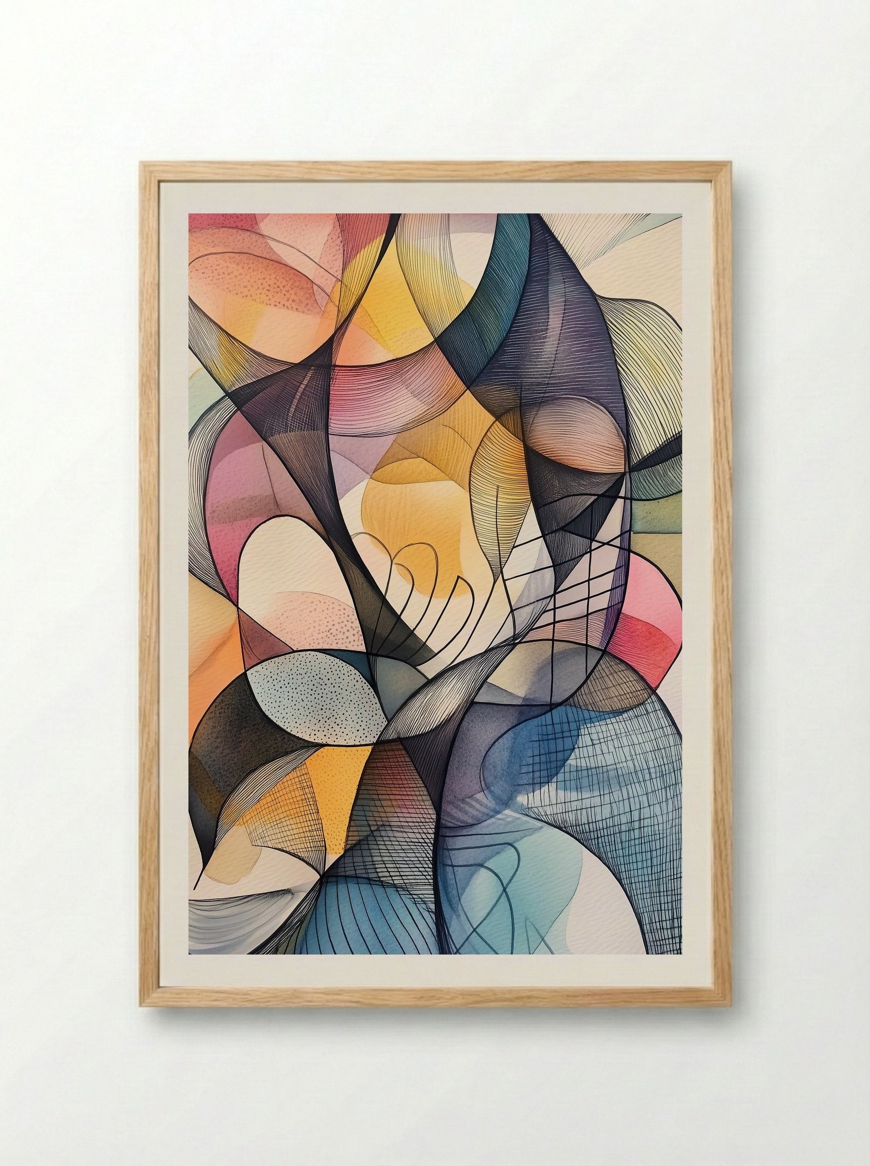 Flowform – Geometric Linework and Colourfield Abstraction - Framed Print Wood