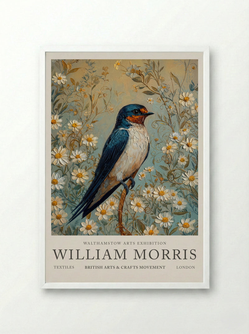 Barn Swallow Symphony - William Morris - Framed Print White