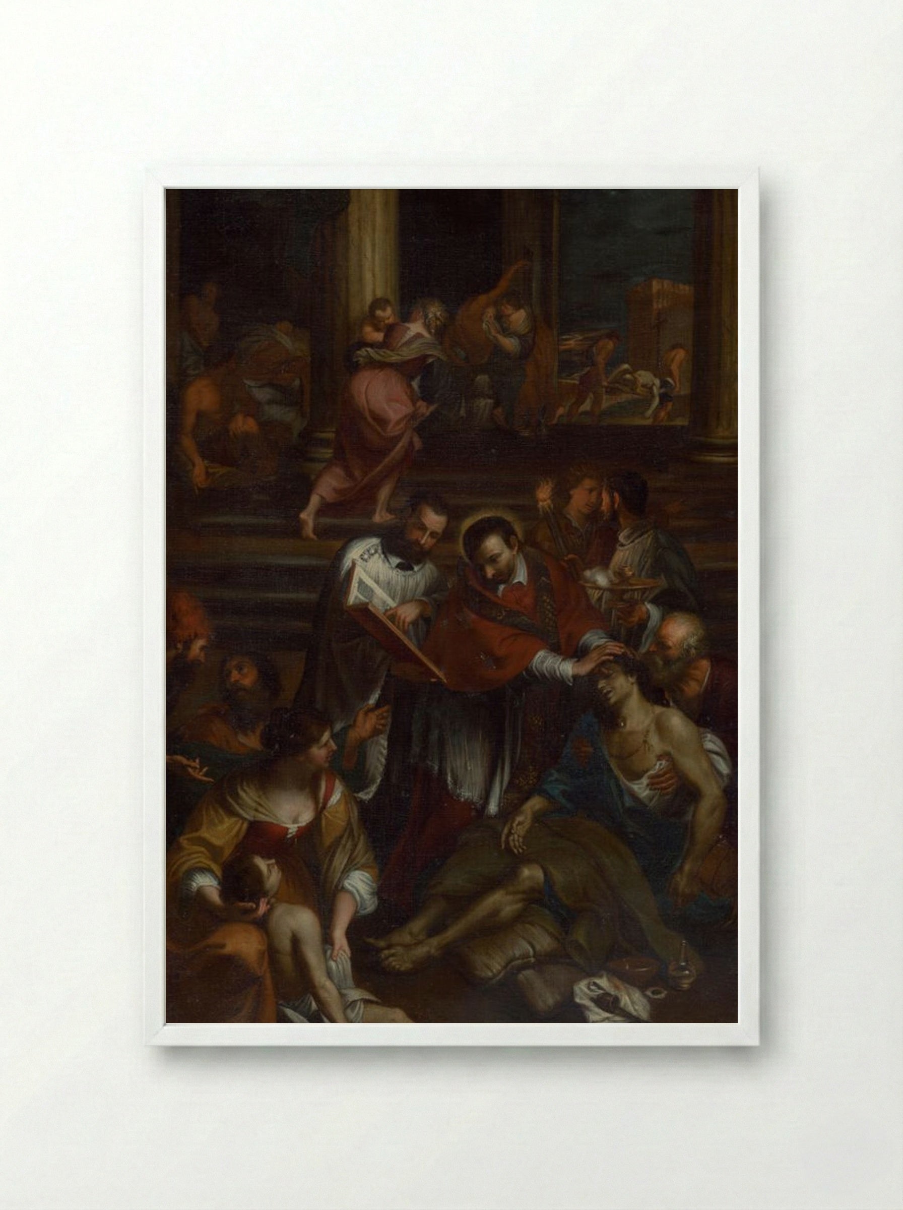 Saint Charles Borromeo Among Plague Victims - Fine Art Print - Framed Print White