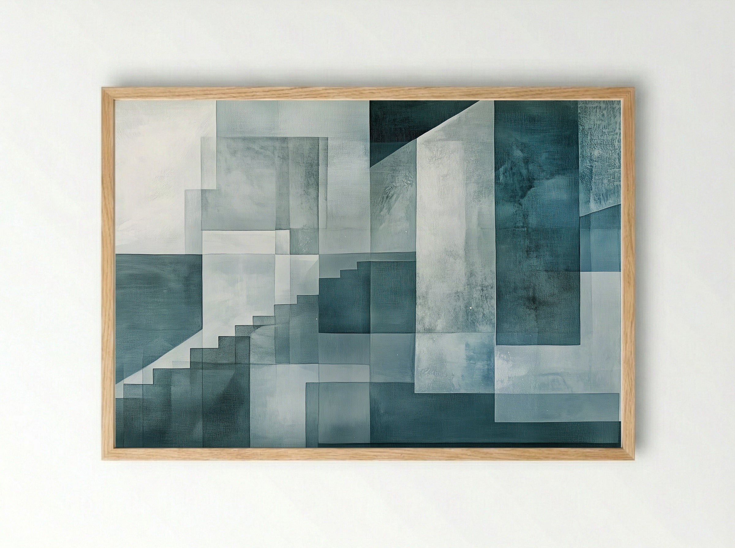 Urban Echo – Abstract Architectural Layers in Slate Blue - Framed Print Wood