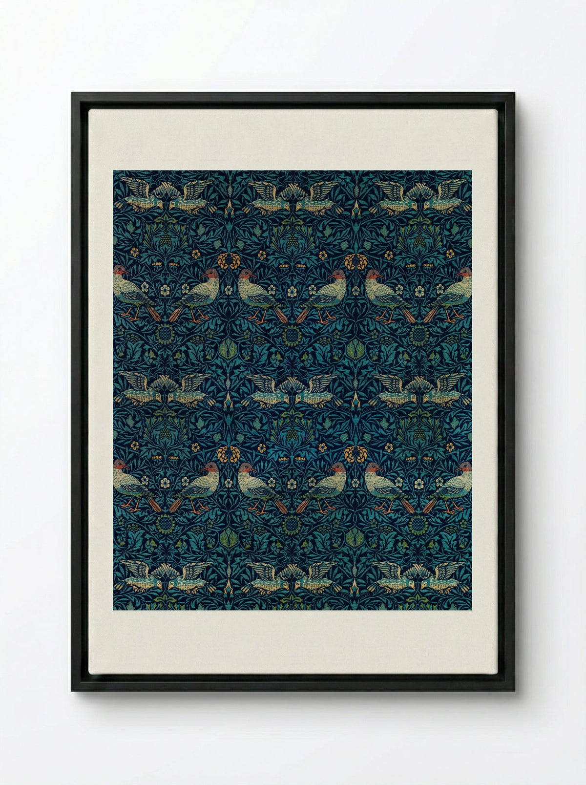 Bird and Anemone - William Morris - Framed Canvas Black