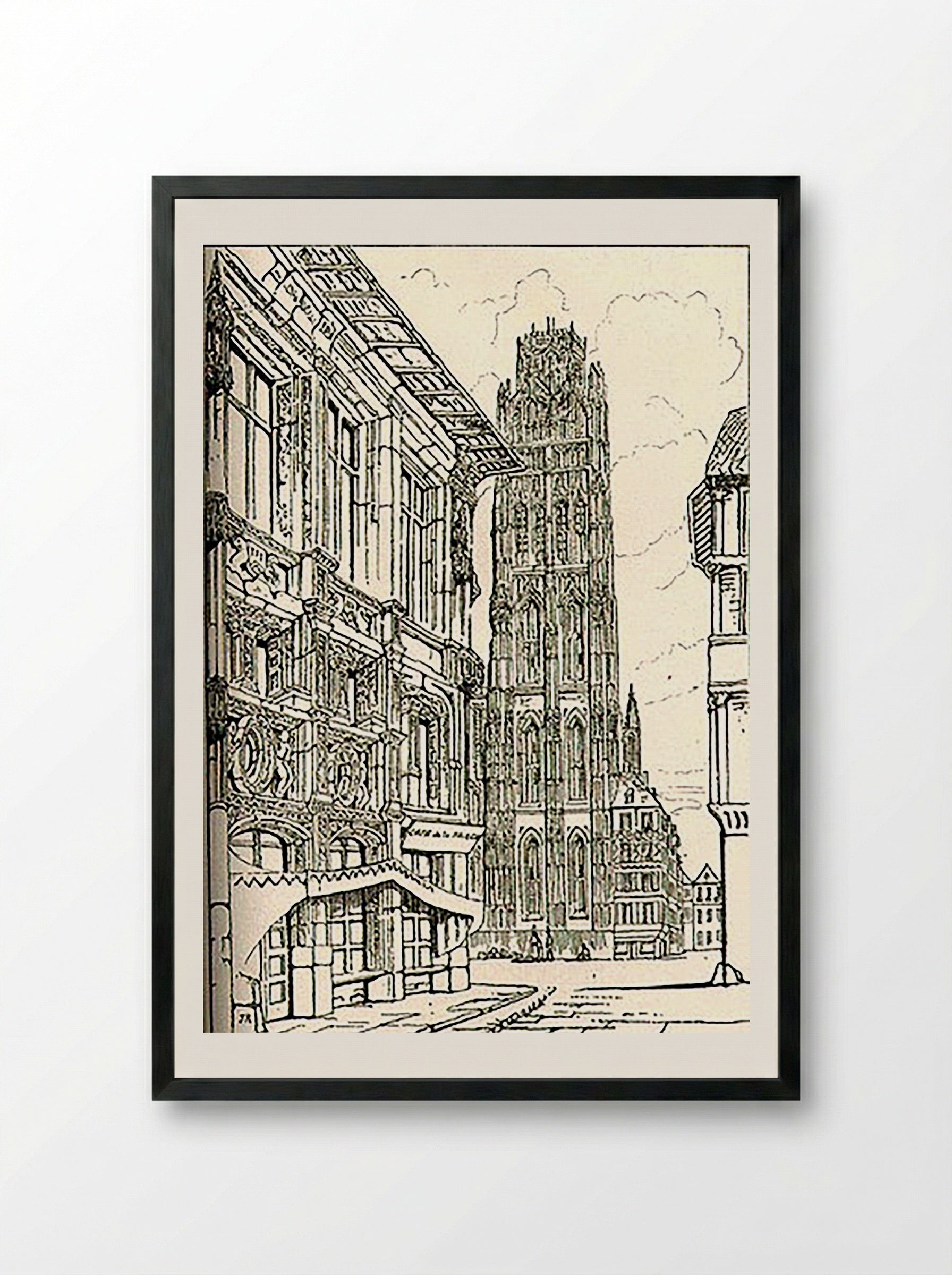 The Cathedral Spire, Rouen - Fine Art Print - Framed Print Black