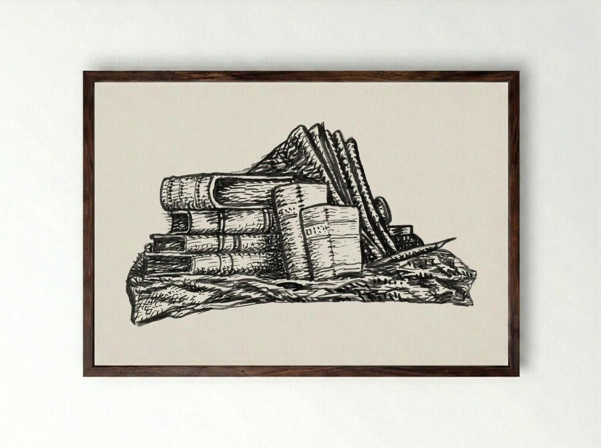 Stack of Books and Stationery - Leo Gestel - Framed Print Dark Wood