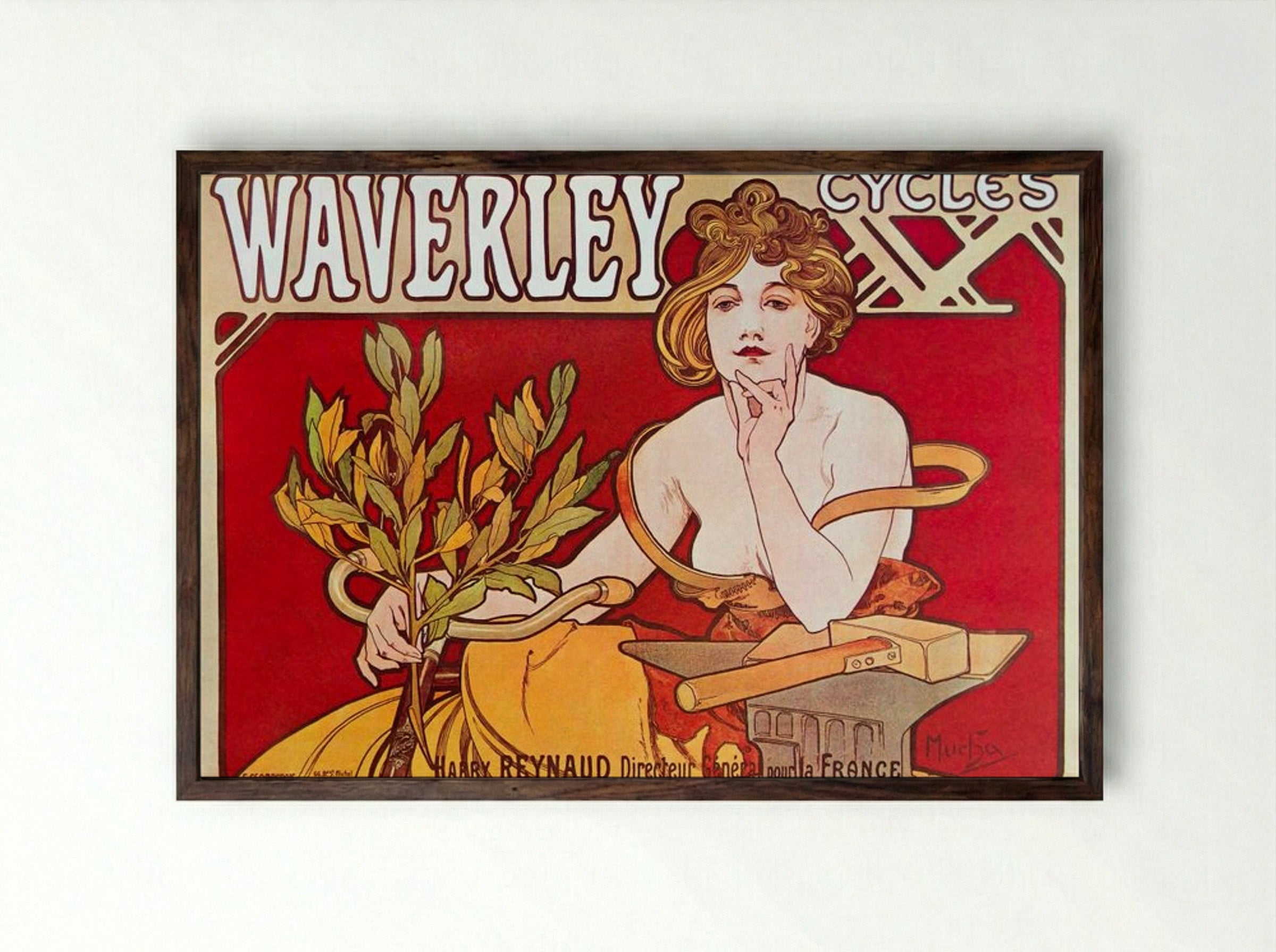 Cycles Waverley, Paris - Alphonse Mucha - Framed Print Dark Wood