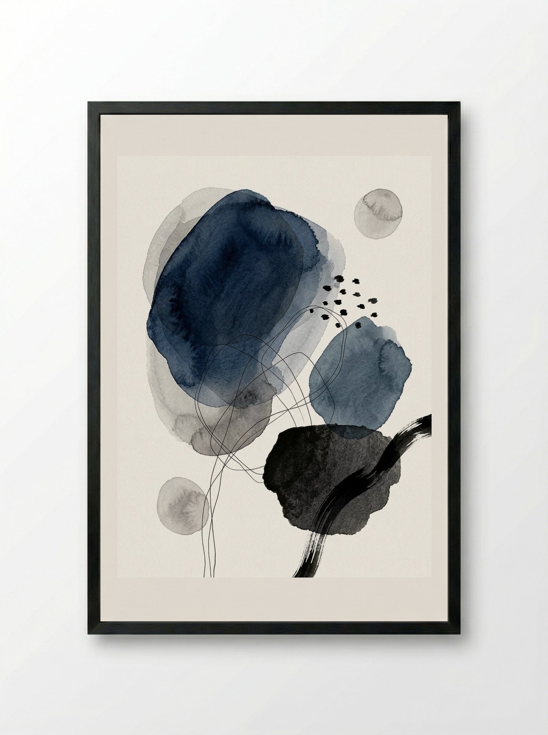 Indigo Echoes Poster - Framed Print Black