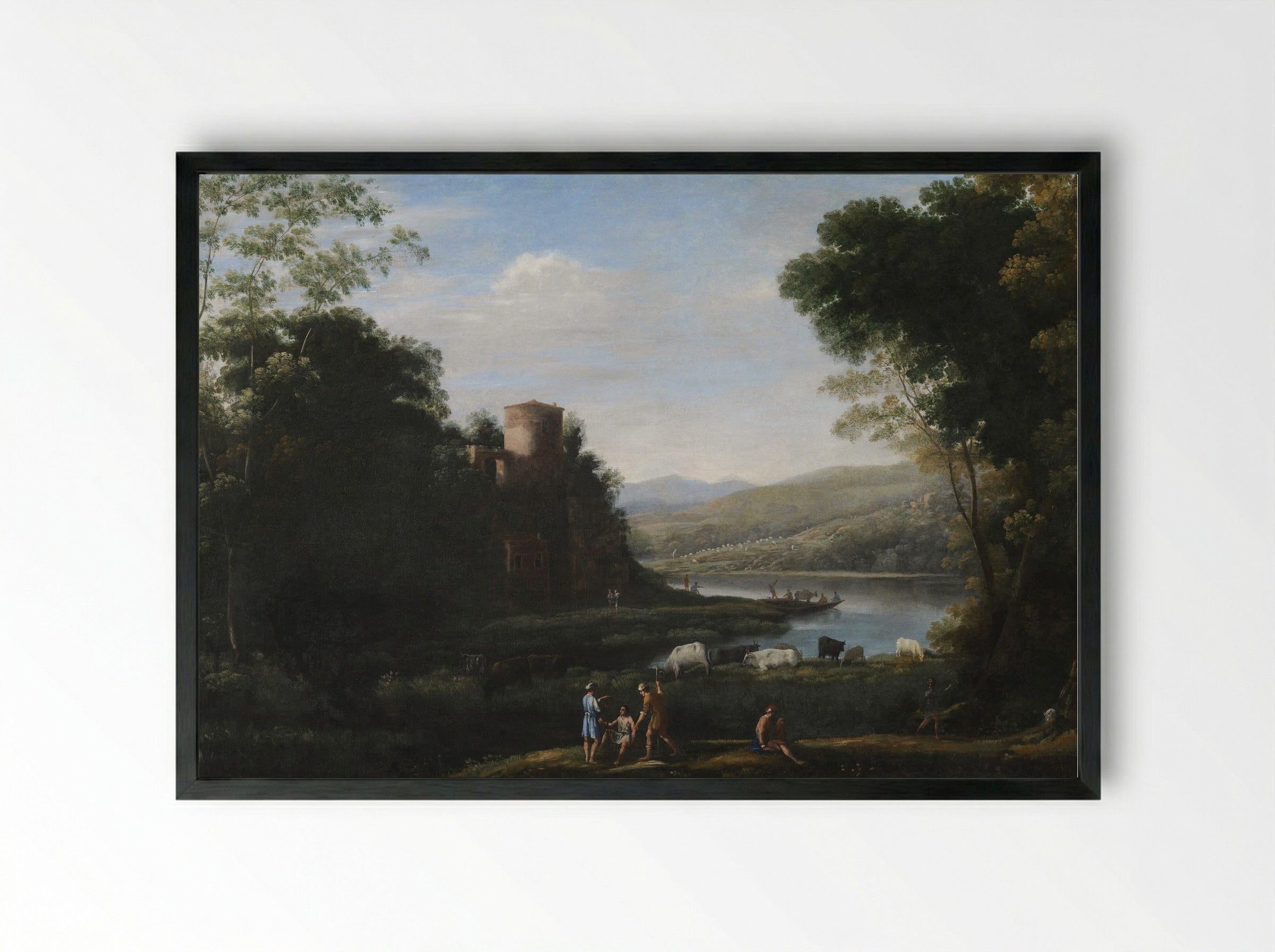 Pastoral Landscape with the Ponte Molle - Claude Lorrain - Framed Print Black