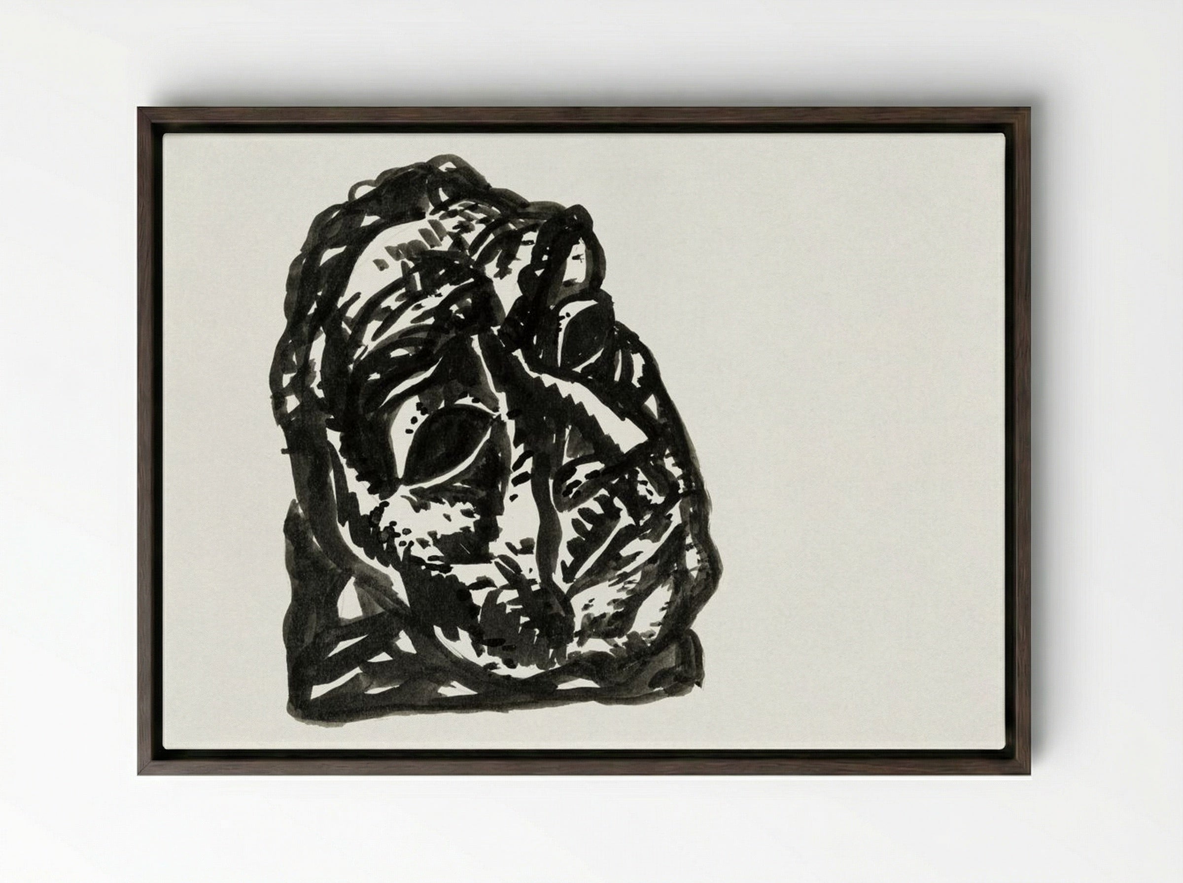 Head of a Man Looking Obliquely to the Top Right - Leo Gestel - Framed Canvas Dark Wood