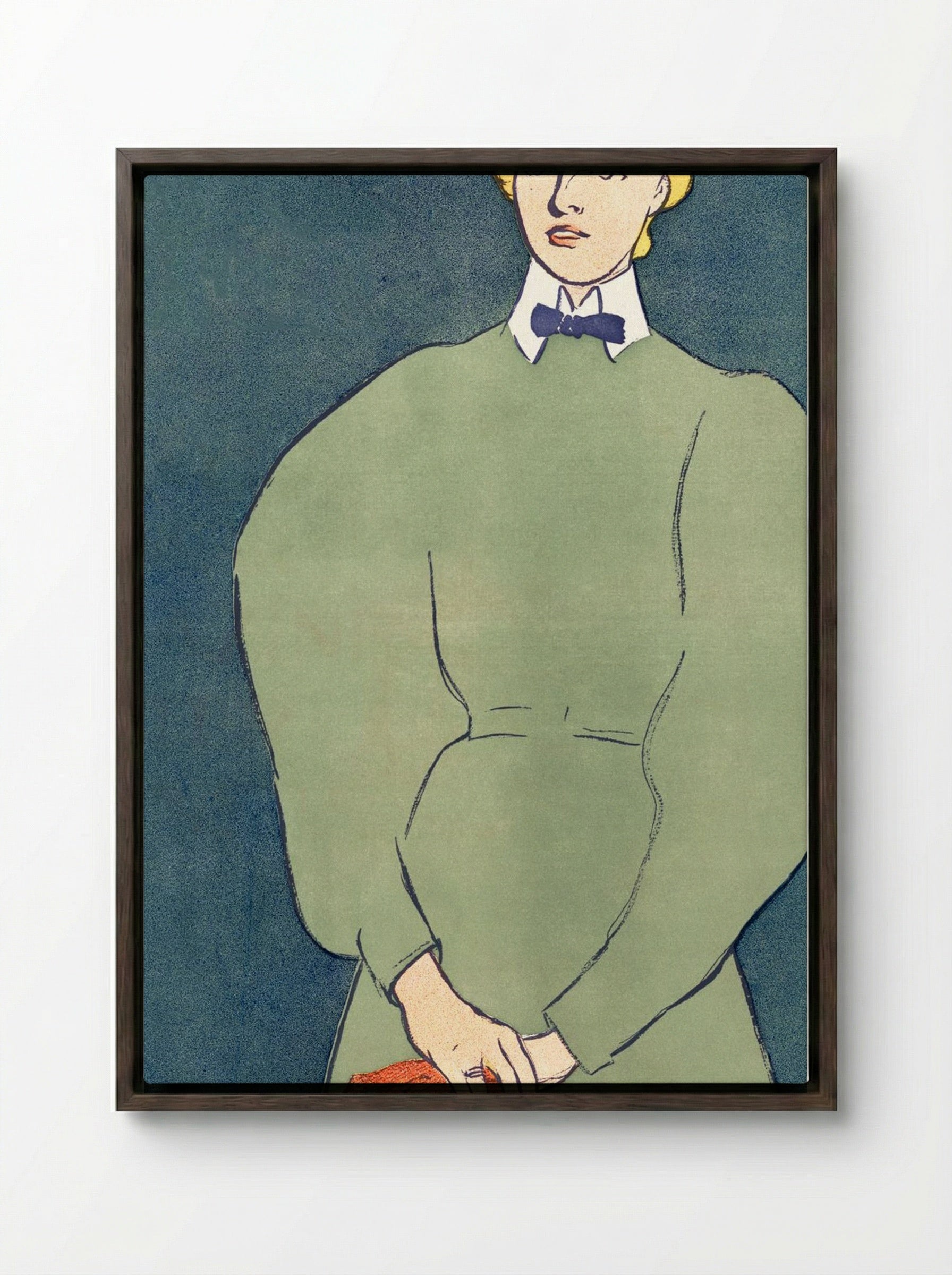 Woman Holding Gloves - Edward Penfield - Framed Canvas Dark Wood